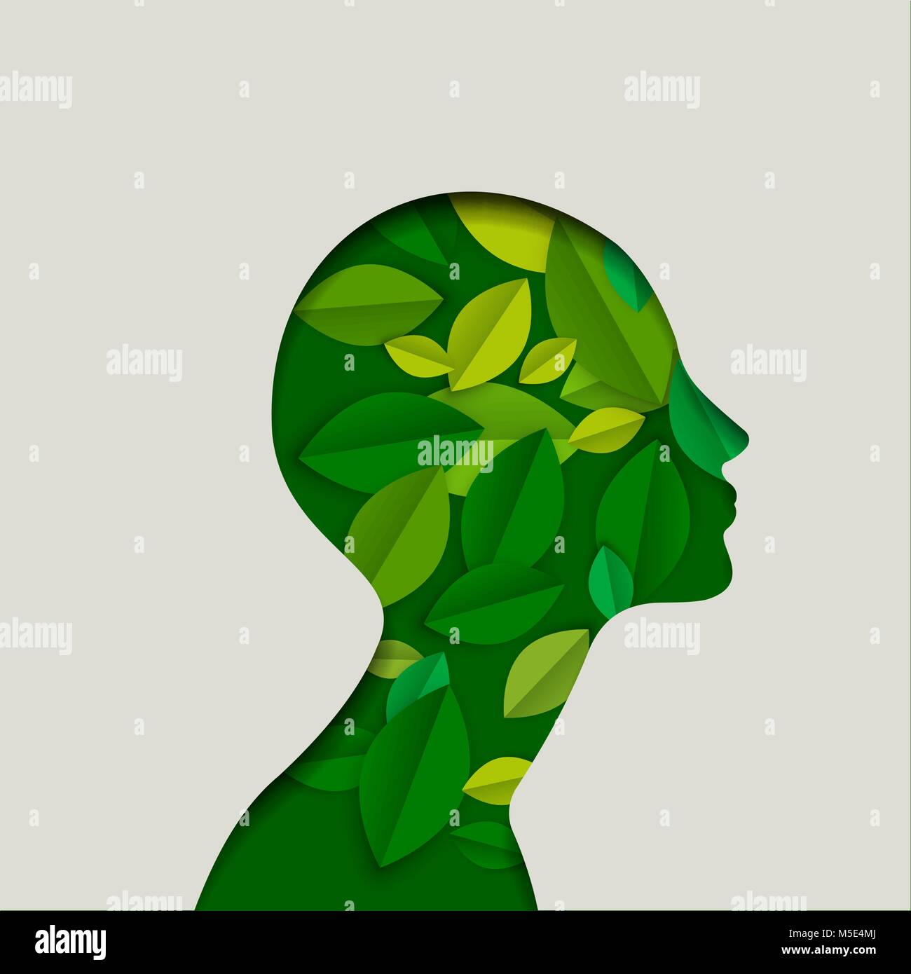 Visage fille silhouette profil papier en dentelle style avec feuilles vertes. Eco friendly Concept illustration pour la cosmétique bio ou de l'environnement. E Illustration de Vecteur