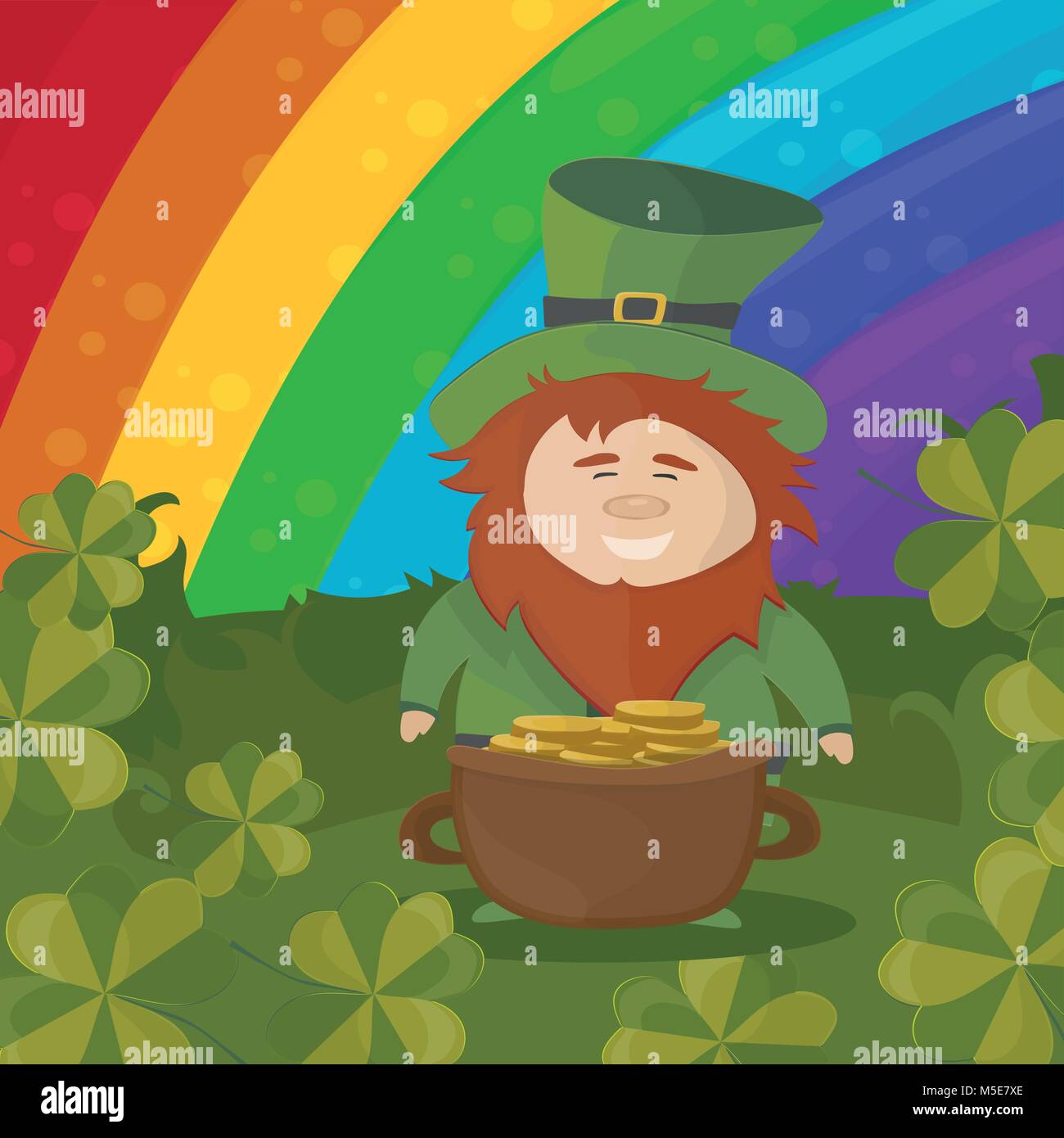 Saint Patricks Day Card Design - trésor de lutin sur fond arc-en-ciel Illustration de Vecteur