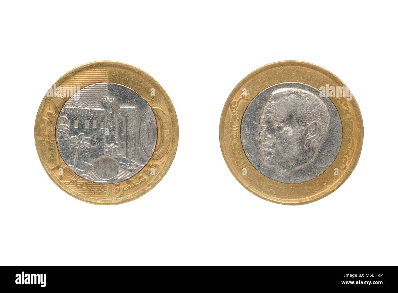 Dirham marocain dix coin isolé sur fond blanc Banque D'Images