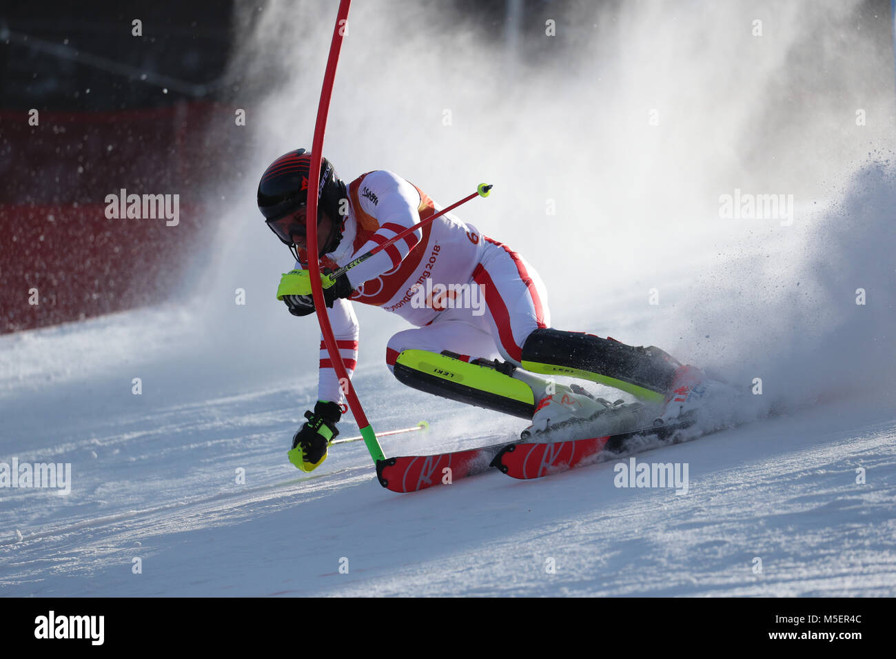 Pyeongchang, Corée du Sud. Feb 22, 2018. MATT Michael(AUT) : Ski alpin Slalom au centre alpin de Yongpyong PyeongChang pendant les Jeux Olympiques d'hiver de 2018 à Pyeongchang, Corée du Sud . Credit : Koji Aoki/AFLO/Alamy Live News Banque D'Images