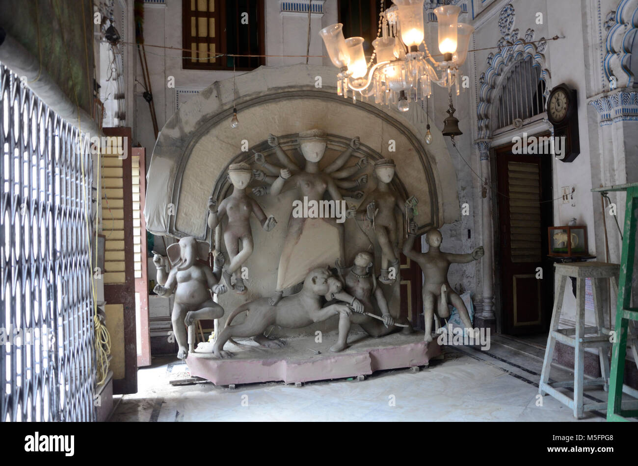Durga idole au palais royal de Shobhabazar, Sovabazar, Calcutta, Kolkata, Bengale occidental, Inde, Asie, Inde, Asie Banque D'Images