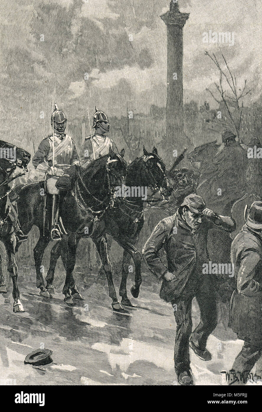 Bloody Sunday, 13 novembre 1887, les gardiens de la vie en action à Trafalgar Square, Londres Banque D'Images