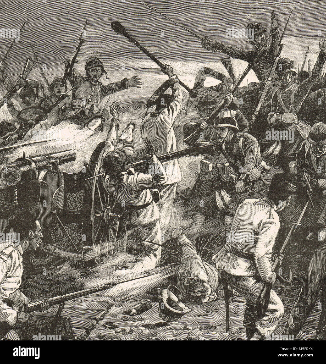 Bataille de Tel-El-Kebir, transportant l'égyptien des tranchées, 13 Septembre 1882 Banque D'Images