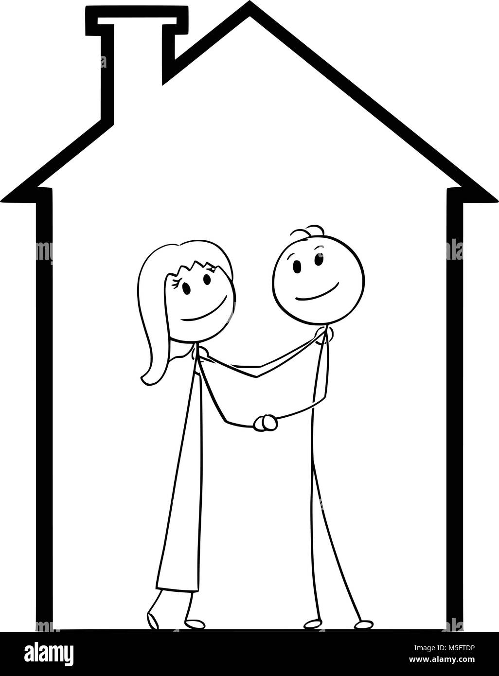 Caricature du jeune couple à rêver de nouveau la maison et de la maison Illustration de Vecteur