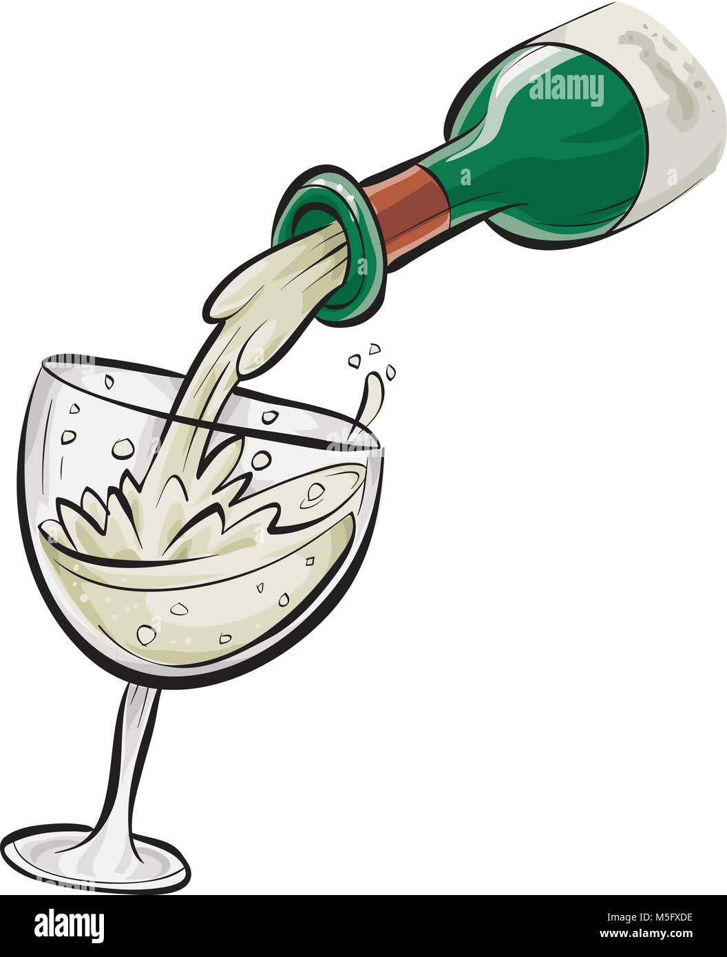 Un dessin de bouteille de vin blanc couler dans un verre Image Vectorielle  Stock - Alamy