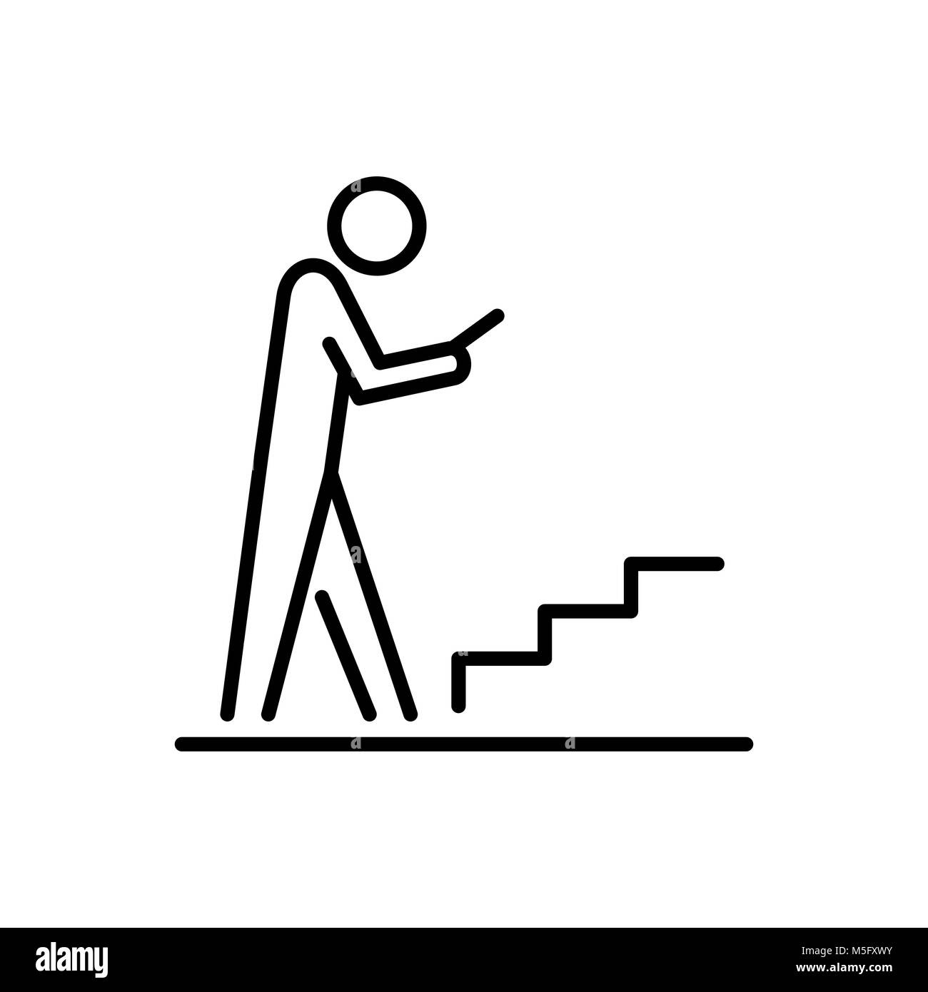 Man using smartphone sur l'escalier de l'interface utilisateur simple icône gens ligne télévision illustration. Illustration de Vecteur