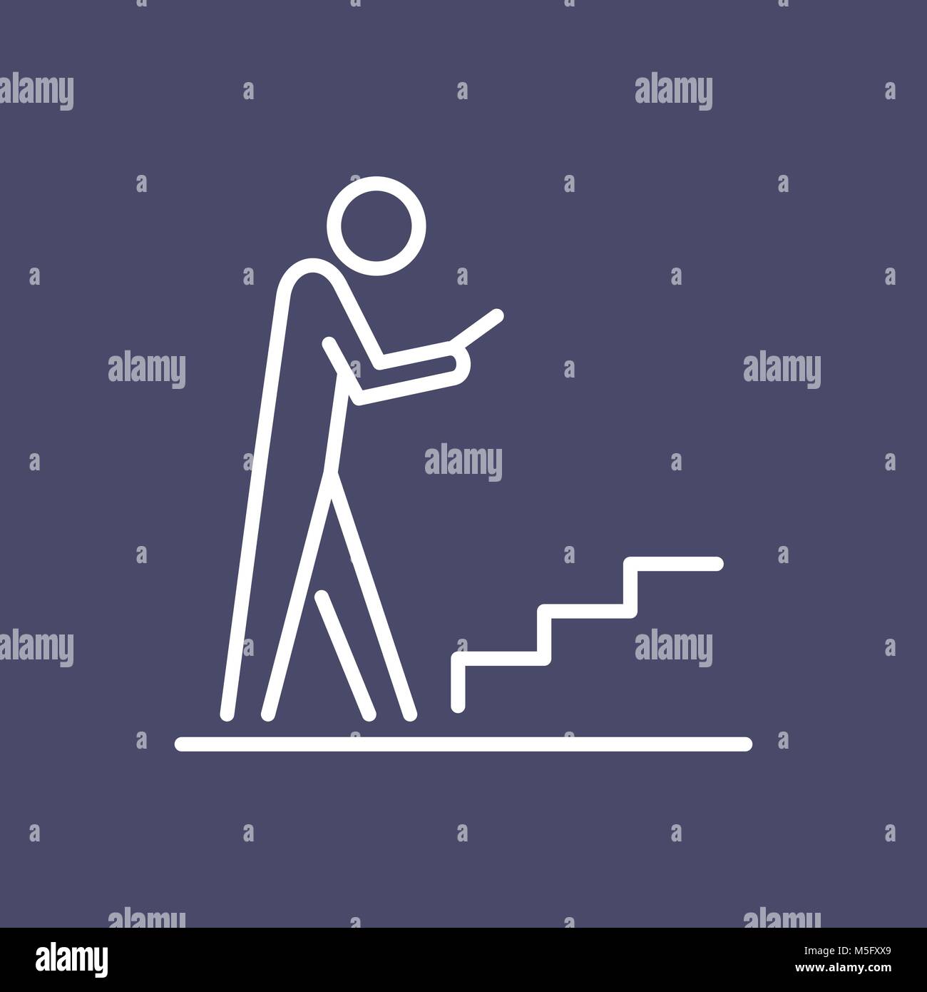 Man using smartphone sur l'escalier de l'interface utilisateur simple icône gens ligne télévision illustration. Illustration de Vecteur