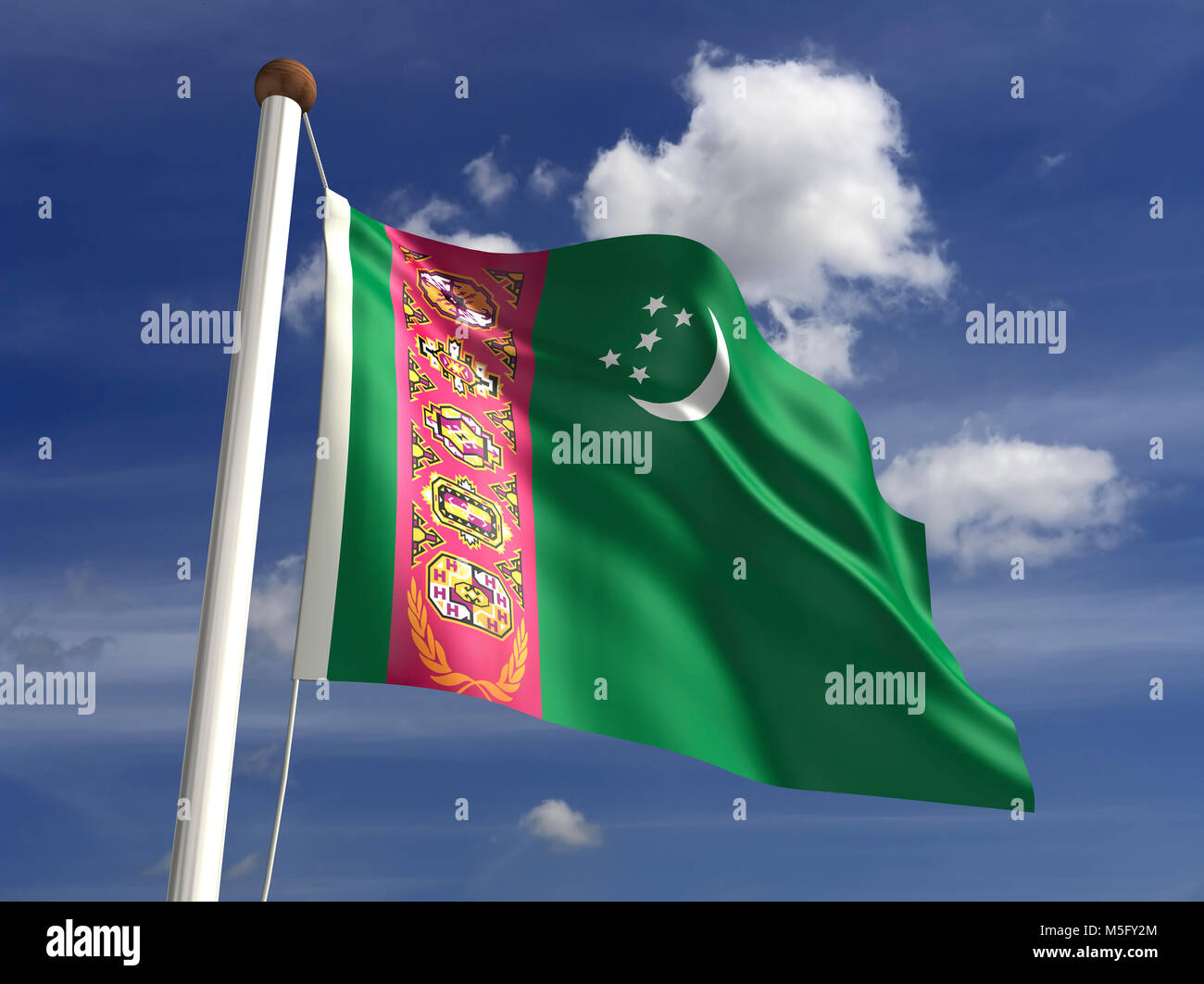 Le Turkménistan drapeau (with clipping path) Banque D'Images