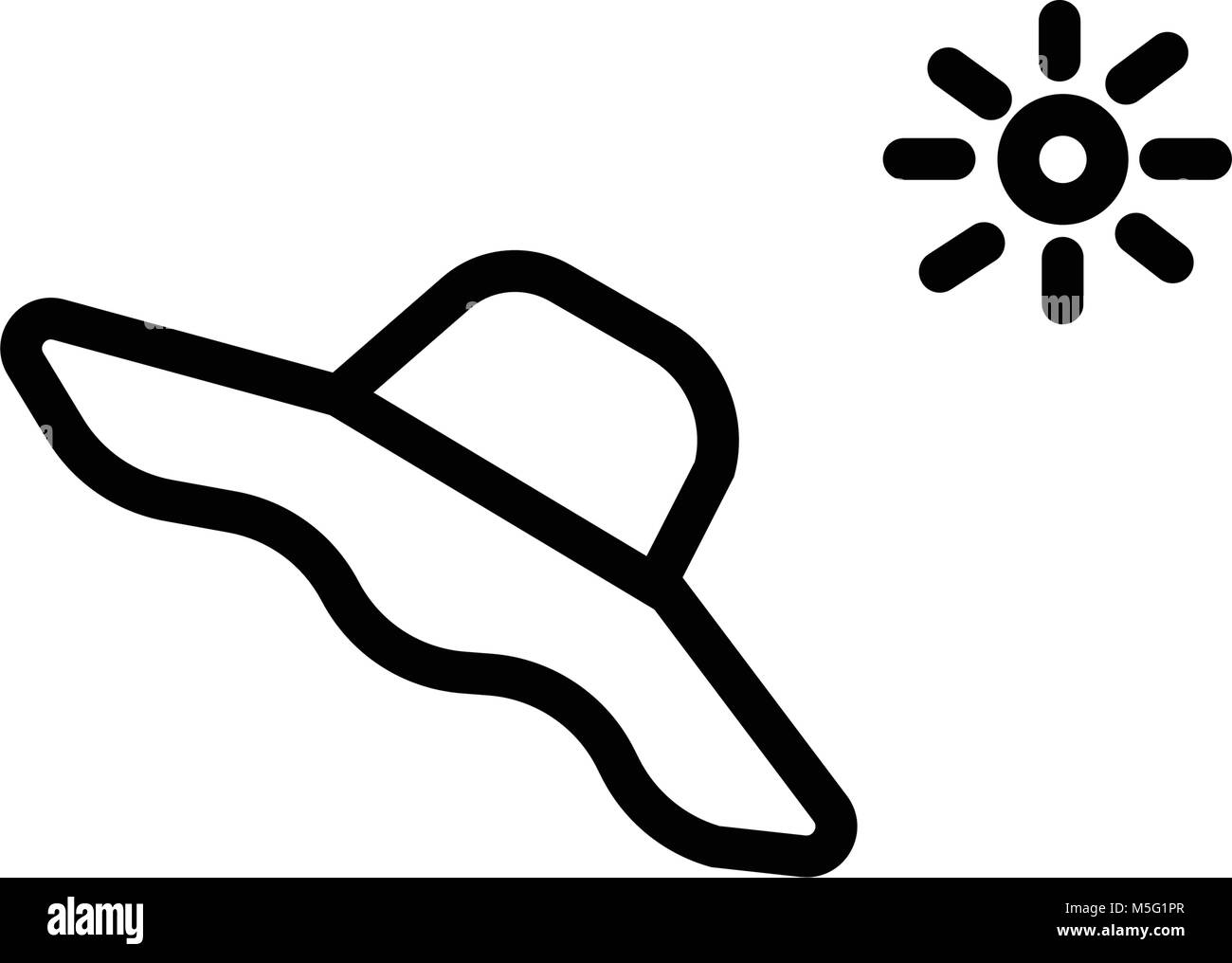 Hat et symbole de soleil. L'icône de la ligne de plage en été, Contour et rempli, signe du vecteur et linéaire pictogramme plein isolé sur blanc, illustration logo Illustration de Vecteur