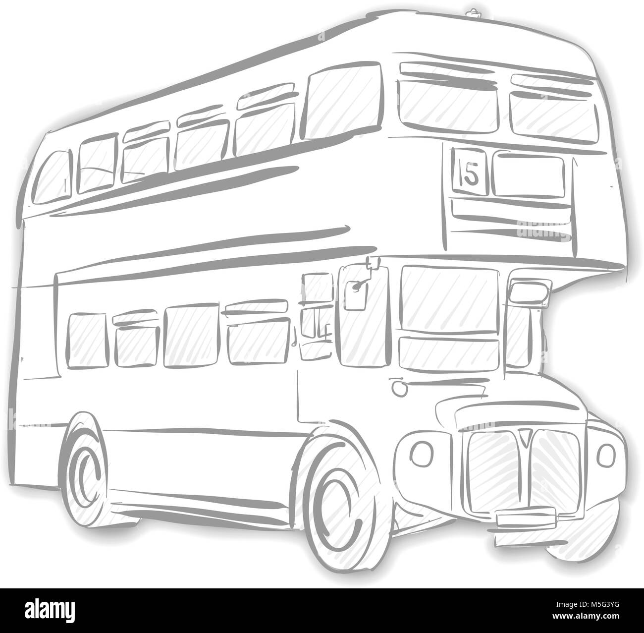 Bus de Londres Esquisse en noir et blanc. Dessin d'Art de la ligne à la main. Conception de voyages, de l'architecture de l'icône de carte de souhaits, vector background. Illustration de Vecteur