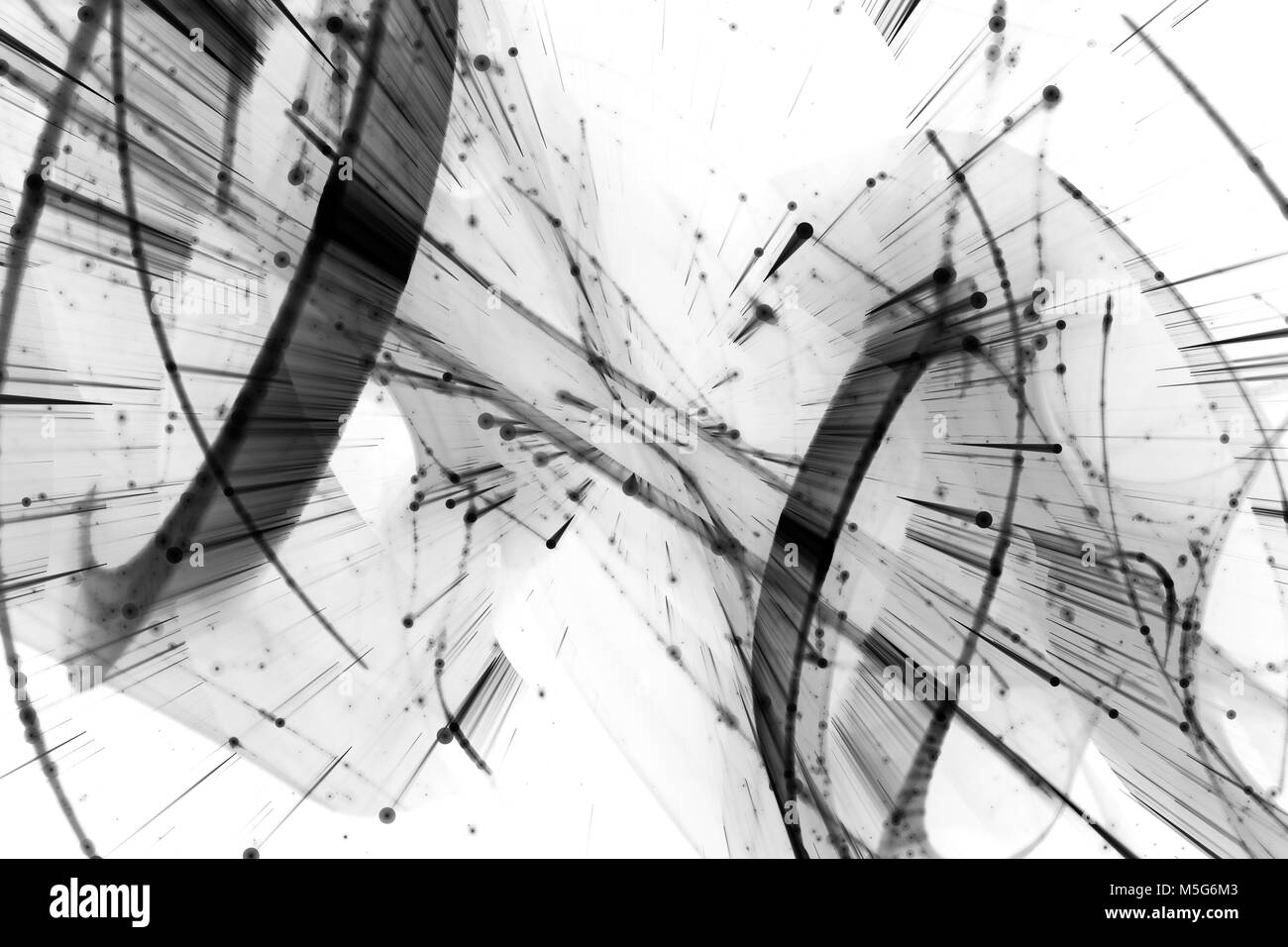Nouvelle technologie de l'espace en mouvement, noir et blanc inversé, computer generated abstract la texture de fond de page ou un effet d'écran, rendu 3D Banque D'Images