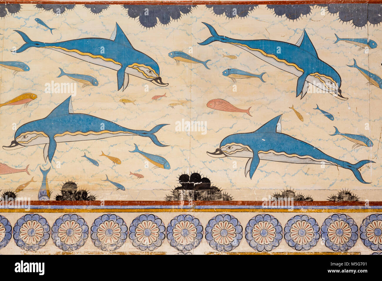 Fresque minoenne de Knossos dauphins sur l'île de Crète Banque D'Images