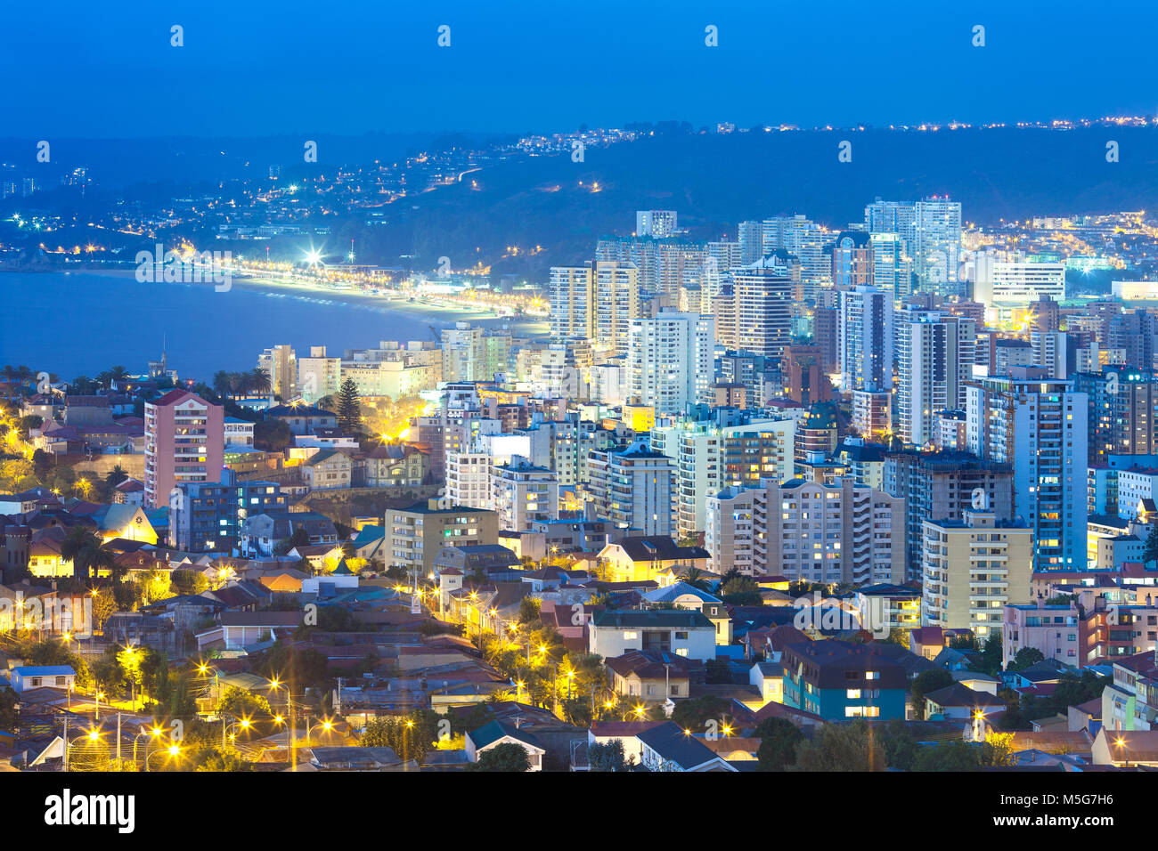 Vue panoramique de Viña del Mar, Région de Valparaiso V, Chili Banque D'Images