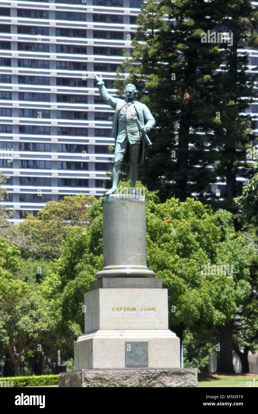 La statue de 1879 Le capitaine Cook dans Hyde Park, Sydney, Australie Banque D'Images