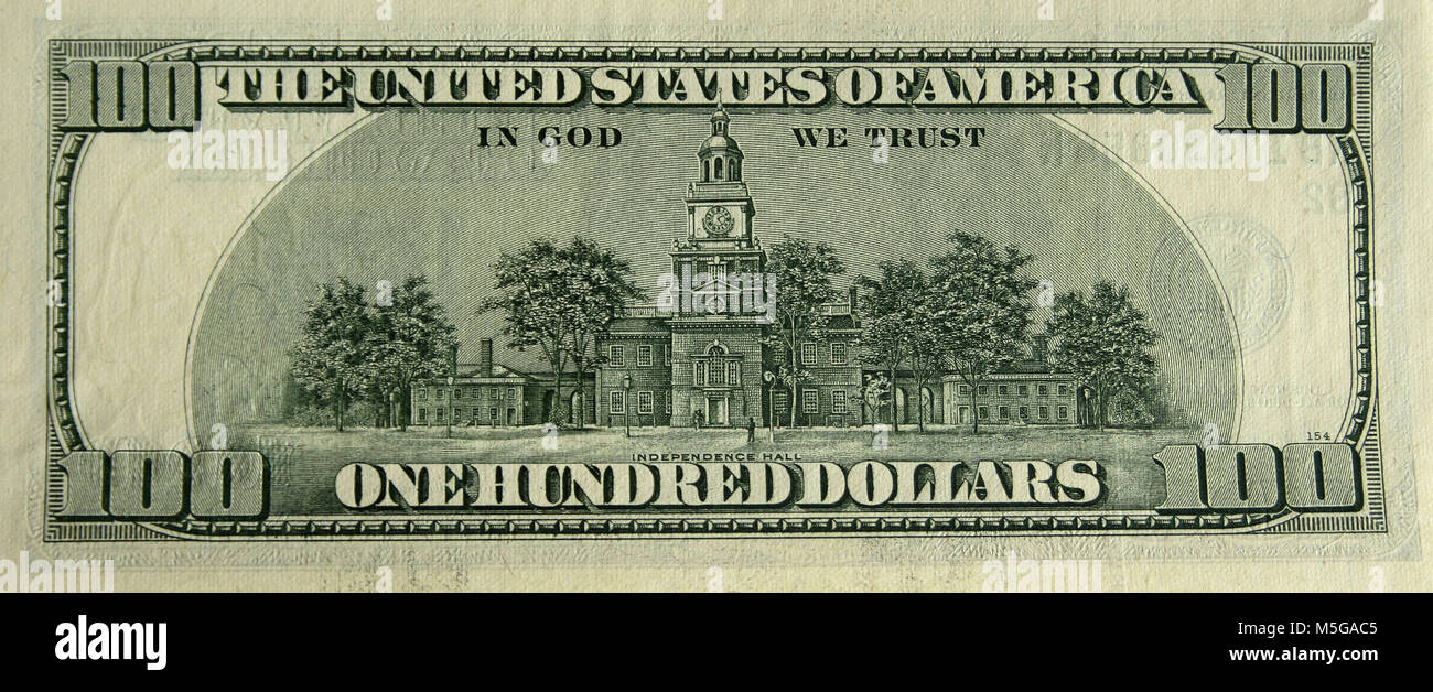 Close-up de l'envers d'un hundred dollar bill, États-Unis d'Amérique Banque D'Images