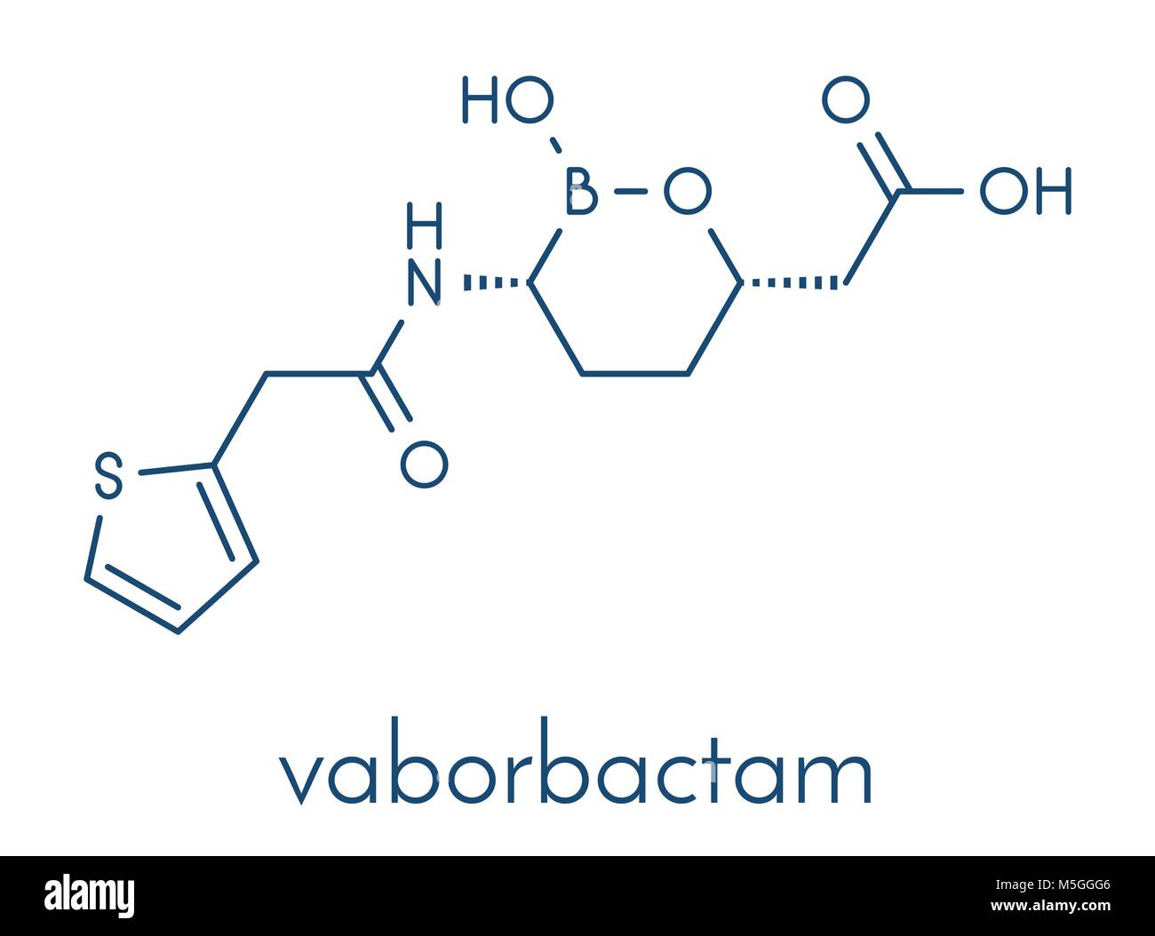 Vaborbactam molécule pharmaceutique. Les bêta-lactamases co-administré avec le méropenem pour bloquer la dégradation de ce dernier par carbapenemase enzymes. Skelet Illustration de Vecteur