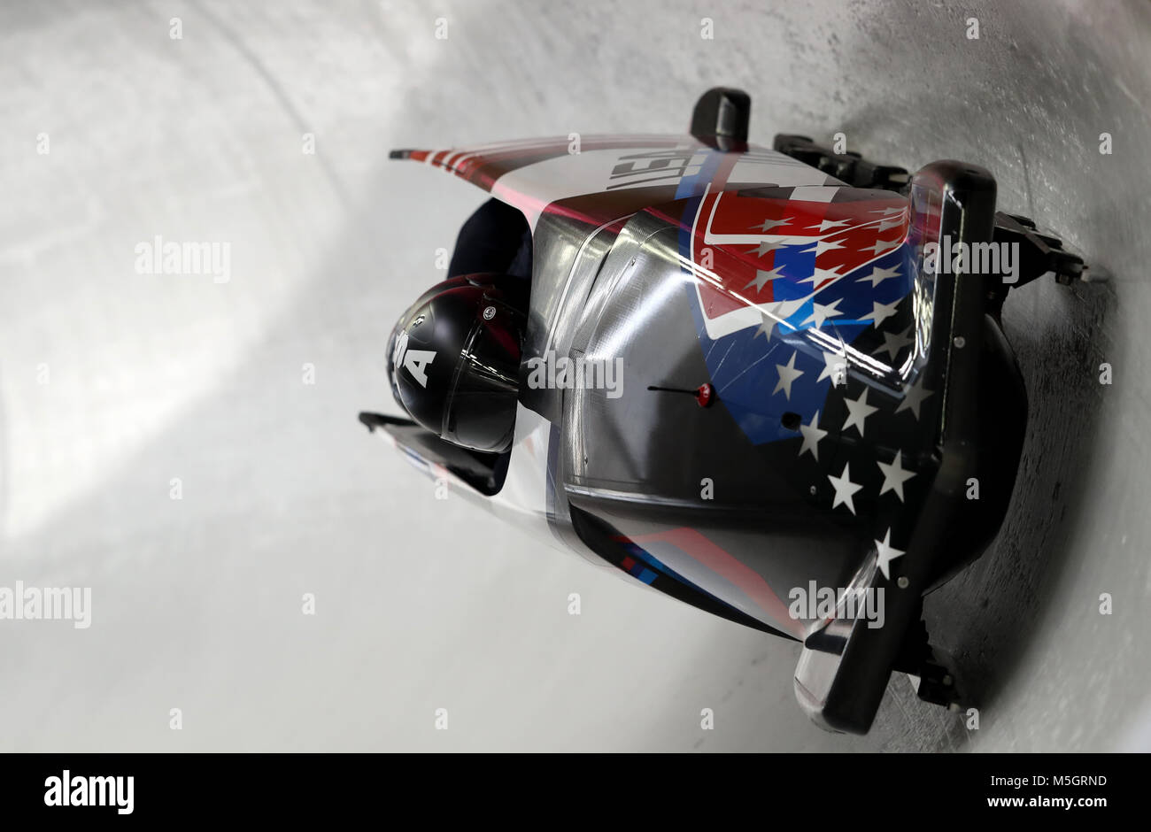 USA's Justin Olsen au cours de formation de bobsleigh aux Jeux Olympiques pendant quatorze jours coulissante des Jeux Olympiques d'hiver 2018 de PyeongChang en Corée du Sud. ASSOCIATION DE PRESSE Photo. Photo date : vendredi 23 février 2018. Voir JEUX OLYMPIQUES histoire PA Bobsleigh. Crédit photo doit se lire : David Davies/PA Wire. RESTRICTIONS : un usage éditorial uniquement. Pas d'utilisation commerciale. Banque D'Images