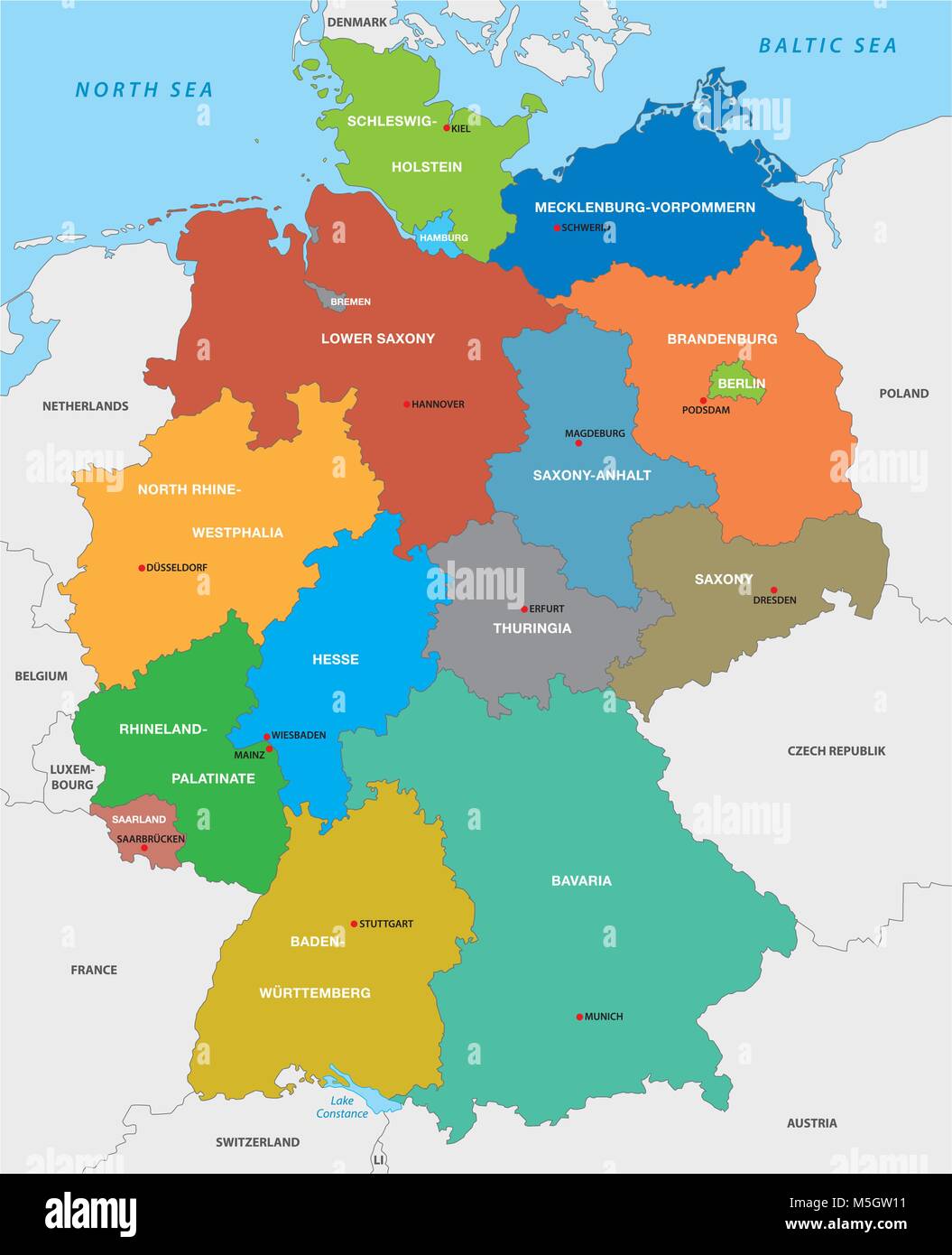 Carte administrative de la République fédérale d'Allemagne en anglais Illustration de Vecteur