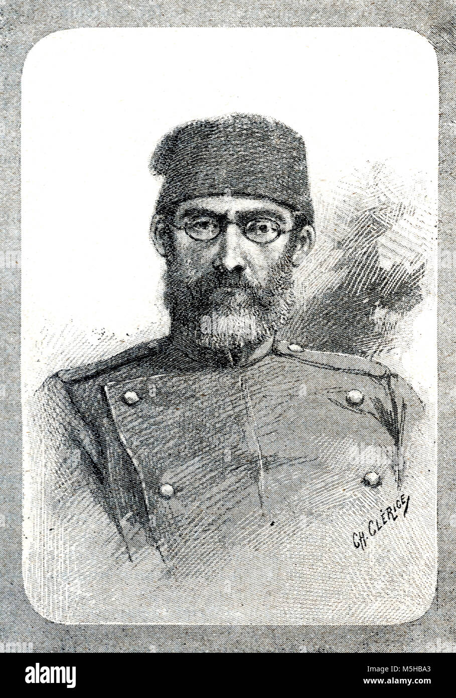 Portrait d'Emin Pasha, alias Mehmed Emin Pacha (1840-1892) Explorateur de l'Afrique, Médecin Ottoman d'origine juive allemande, naturaliste et Gouverneur de la province égyptienne d'Équatoria (gravure, 1889) Banque D'Images
