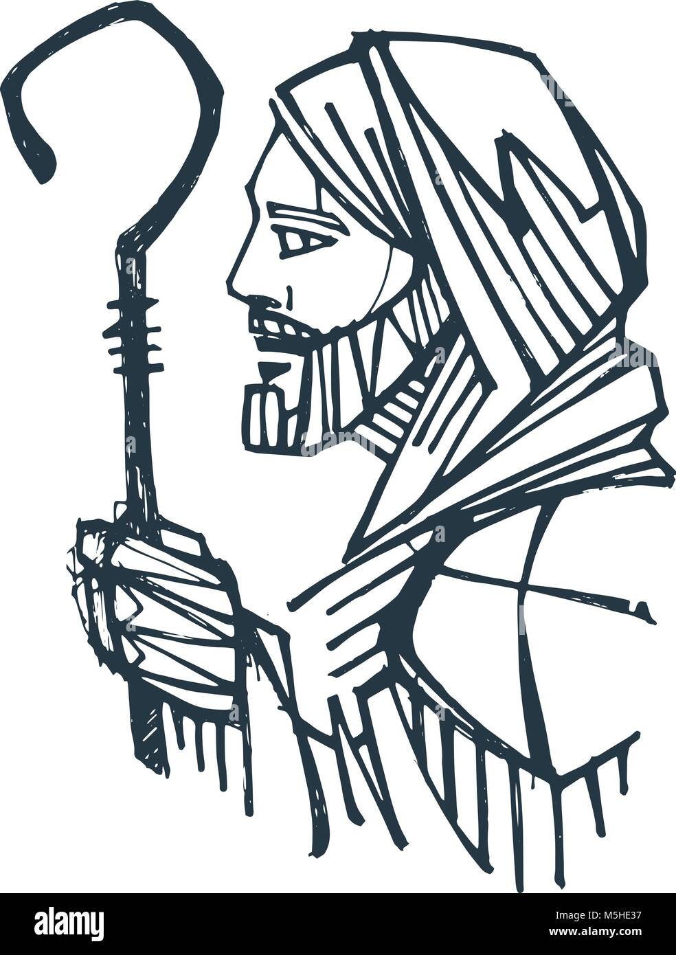 Illustration de l'encre à la main ou un dessin de Jésus Christ Bon Pasteur Illustration de Vecteur