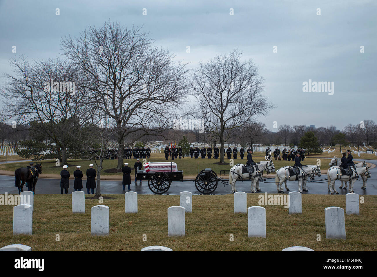 Marines avec Marine Barracks Washington D.C. un soutien tous les honneurs funérailles du colonel Travis M. Provost au cimetière national d'Arlington, Arlington, Va., Février 12, 2018. Provost a rejoint le Corps des Marines des États-Unis le 10 novembre 1989 et a été commandé en tant que Sous-lieutenant en avril 1990. Il a déployé six fois, la prise en charge de plusieurs opérations, y compris l'opération Iraqi Freedom en 2005 et a pris sa retraite en avril 2014 après une brillante carrière et décoré. (Corps des Marines des États-Unis Banque D'Images