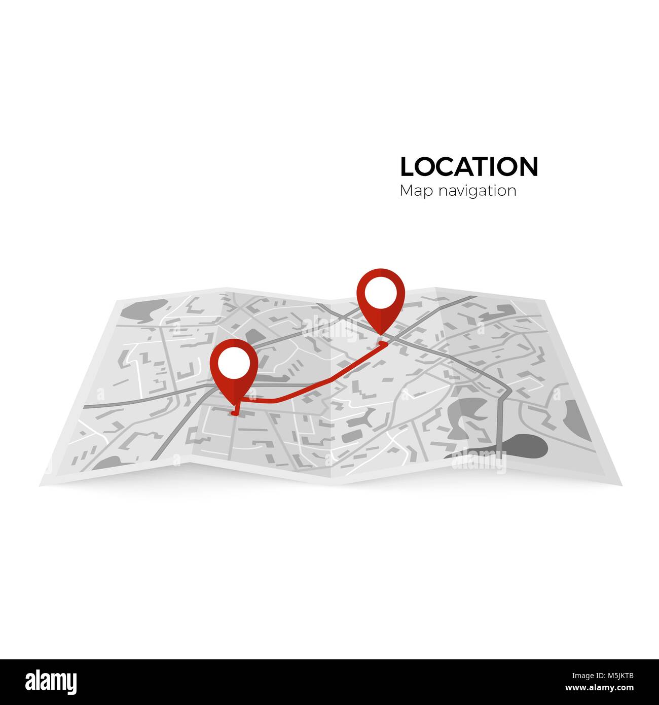 Carte en noir et blanc avec des pointeurs rouges du point de départ de l'itinéraire et la finale. Couleur rouge navigateur GPS vérification du code pin point à l'autre route. Vec Illustration de Vecteur