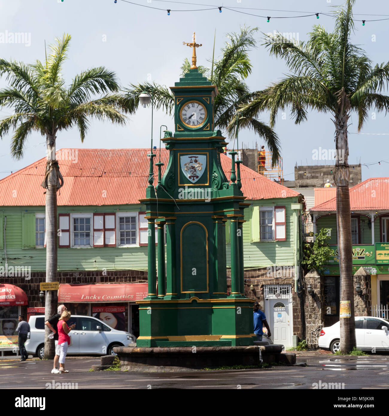 Le Berkeley Memorial Réveil domine le cirque à Basseterre sur l'île des Caraïbes de St Kitts Banque D'Images