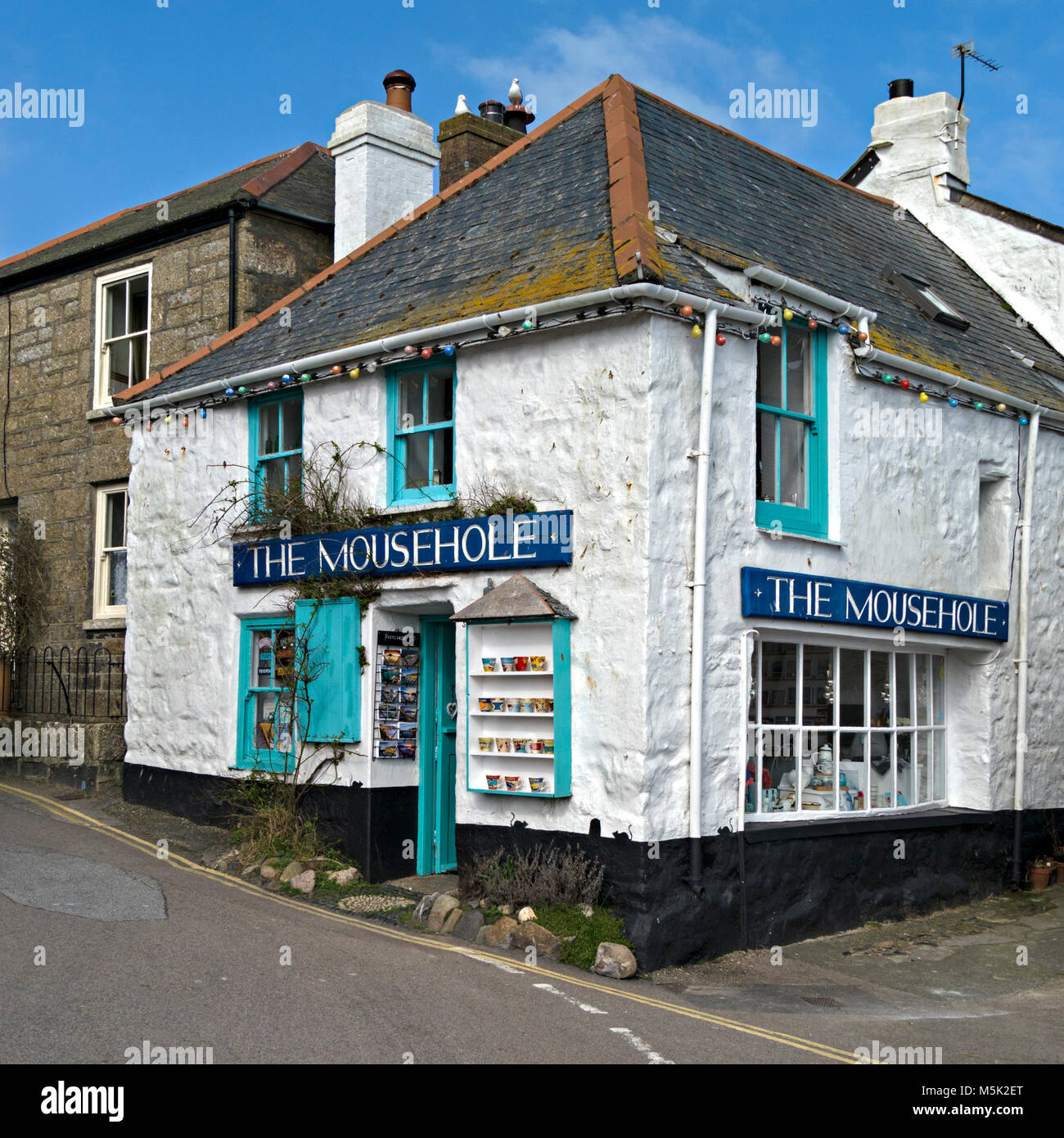 Ancienne station blanchis corner cadeaux Mousehole, Cornwall, England, UK Banque D'Images
