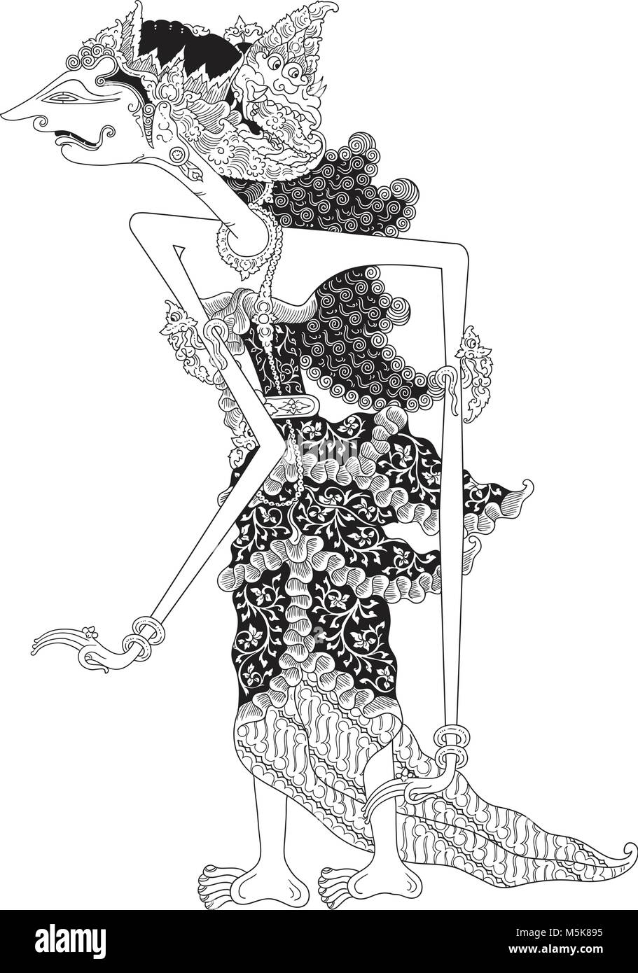 Maerah un caractère de spectacle de marionnettes traditionnelles, wayang kulit de Java en Indonésie. Illustration de Vecteur