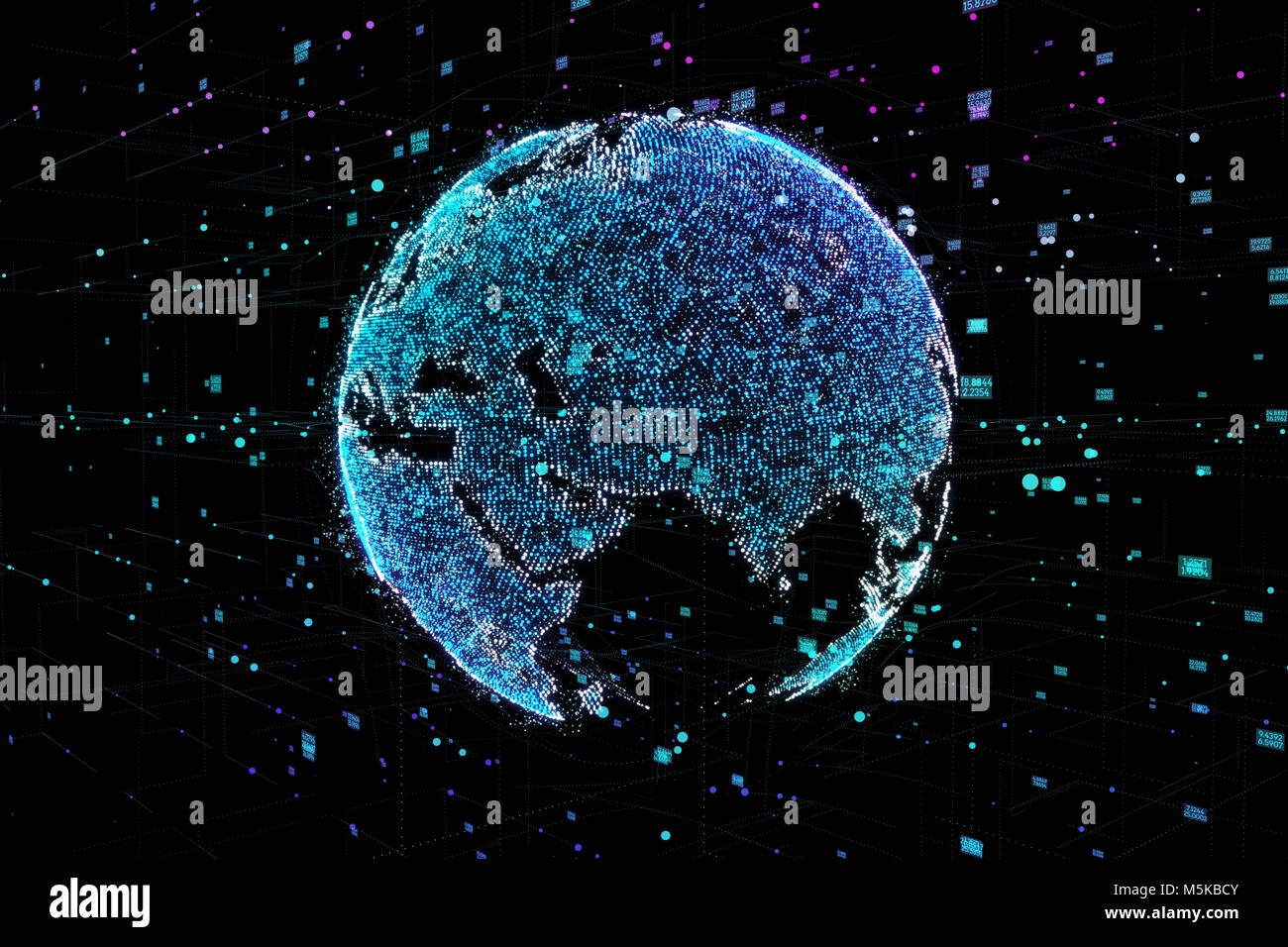 La communication des personnes dans un réseau social sans limites. Les lignes de connexion autour de Earth Globe.Le concept de réseau social. 3d illustration. Banque D'Images