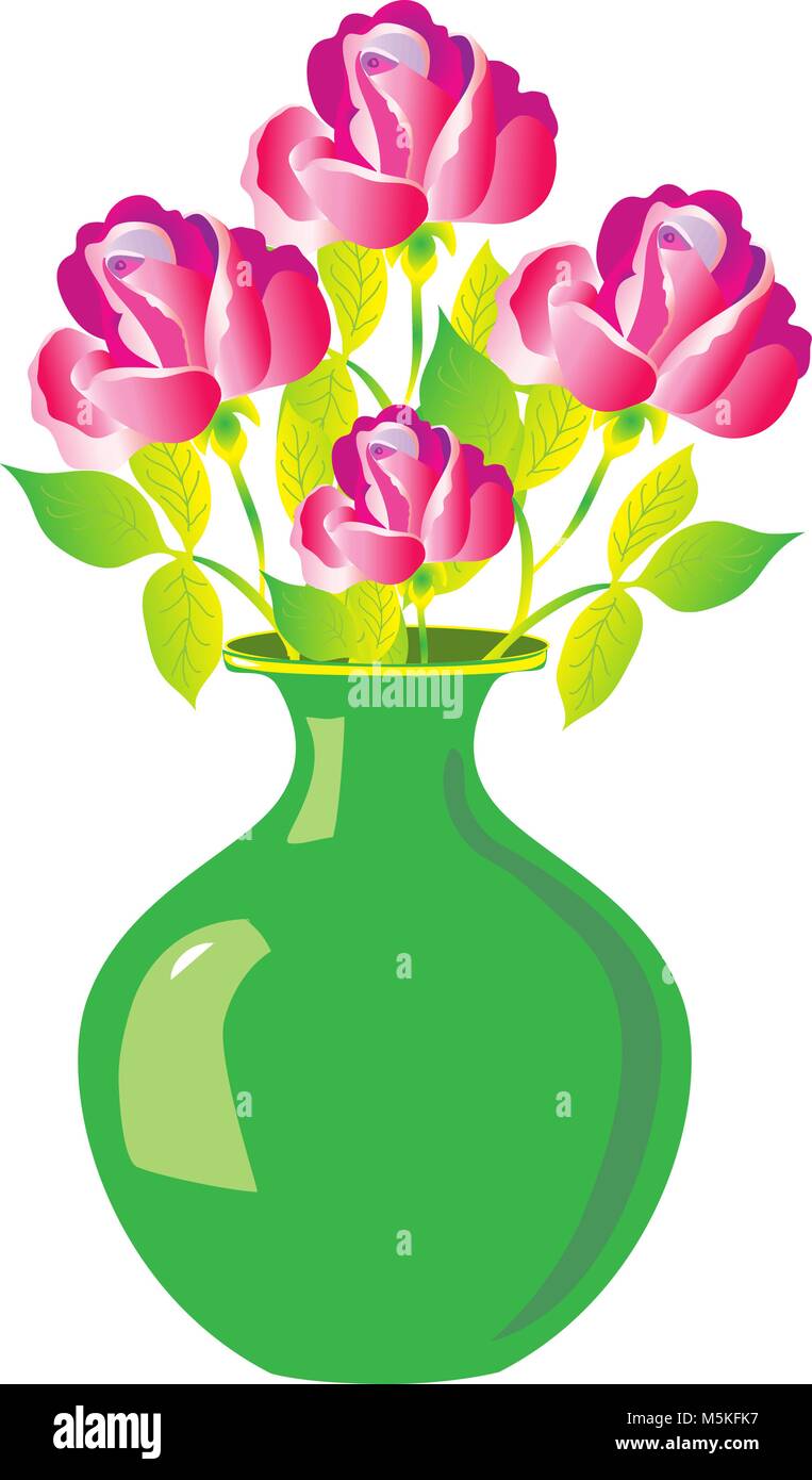 Un vase vert avec roses rouges Illustration de Vecteur