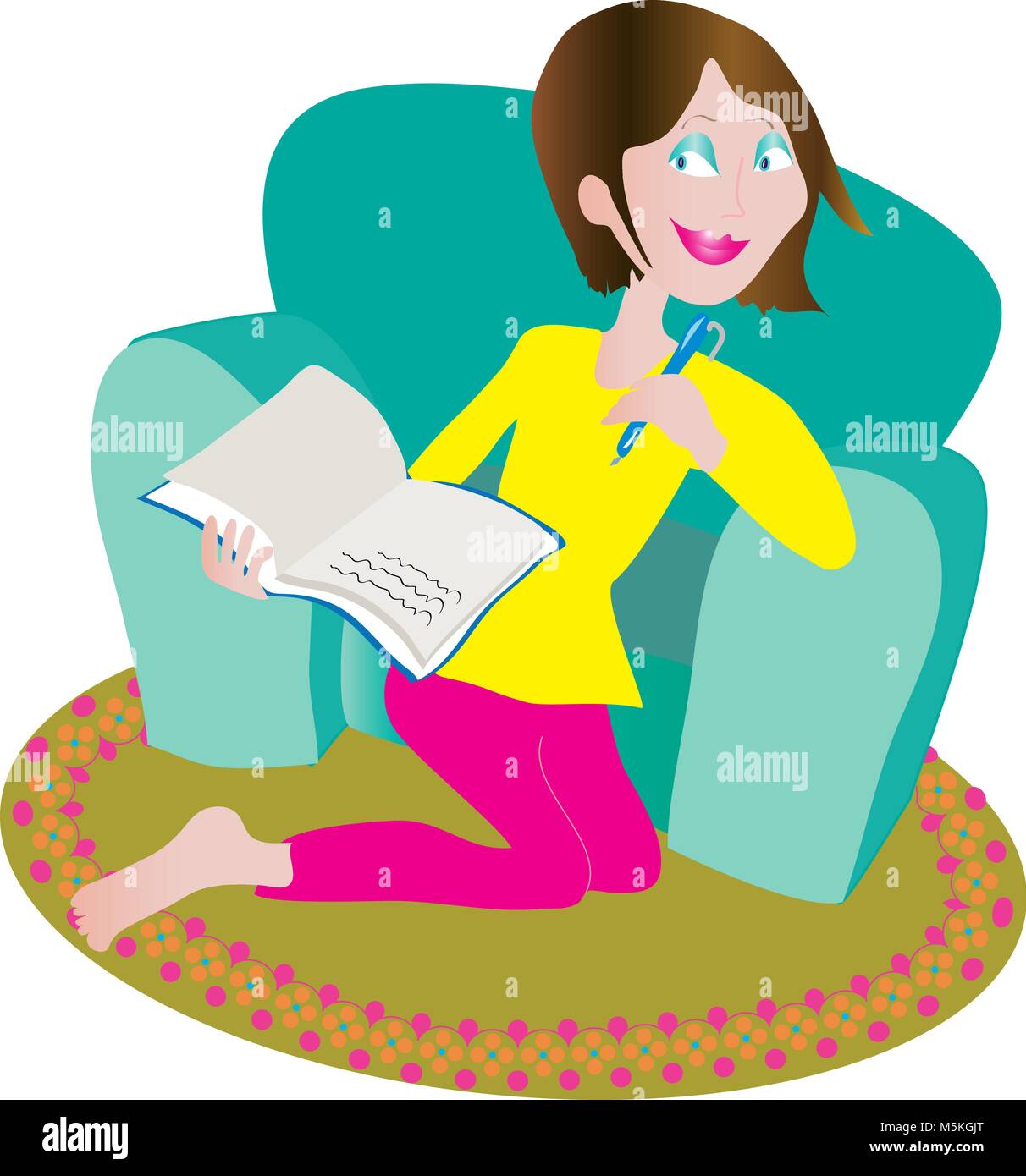 Woman writing secrets dans diary Illustration de Vecteur