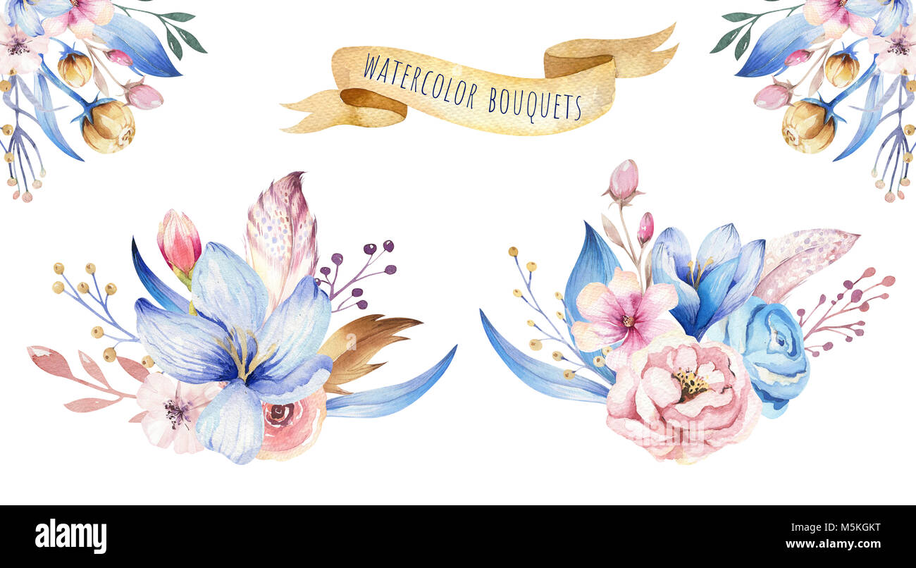 Ensemble De Fleurs Boho Collection De Fleurs Colorées Avec