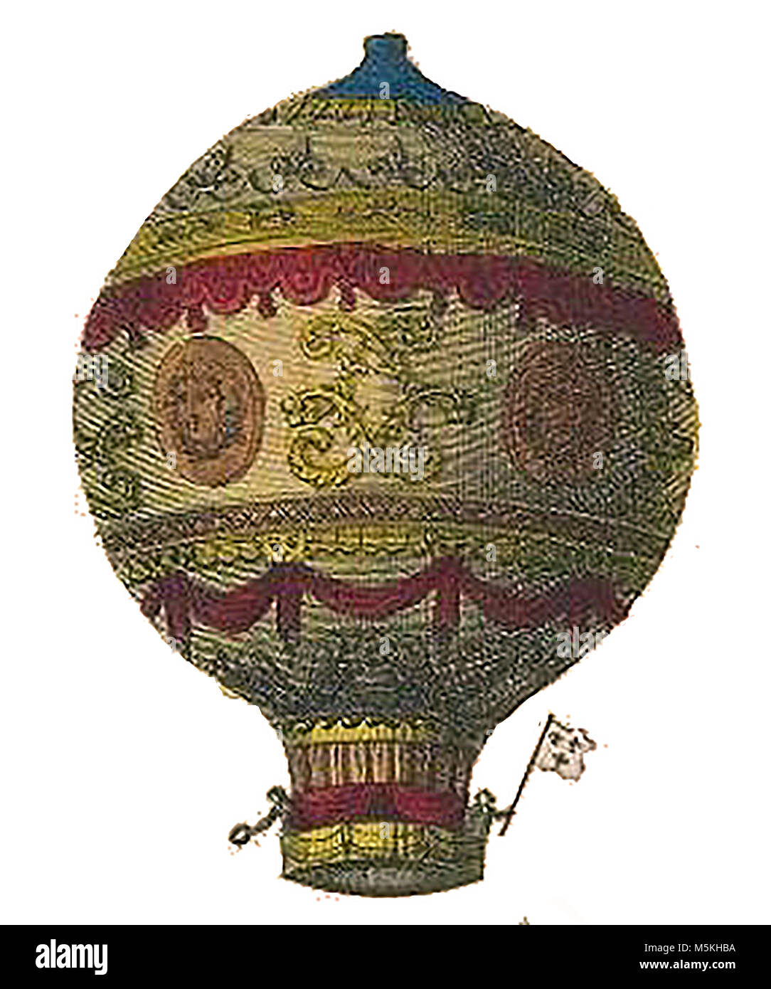 L'incendie d'un ballon Montgolfier illustration couleur du temps Banque D'Images
