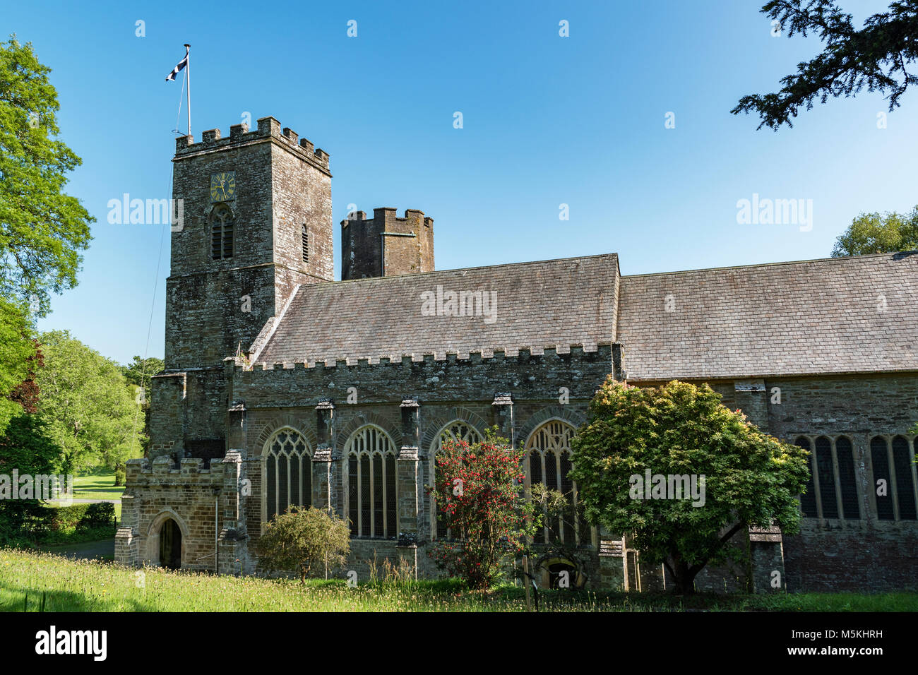 Prieuré st.allemands une grande église normande dans le village de st.allemands, sud-est de Cornwall, Angleterre, Grande-Bretagne, Royaume-Uni. Banque D'Images