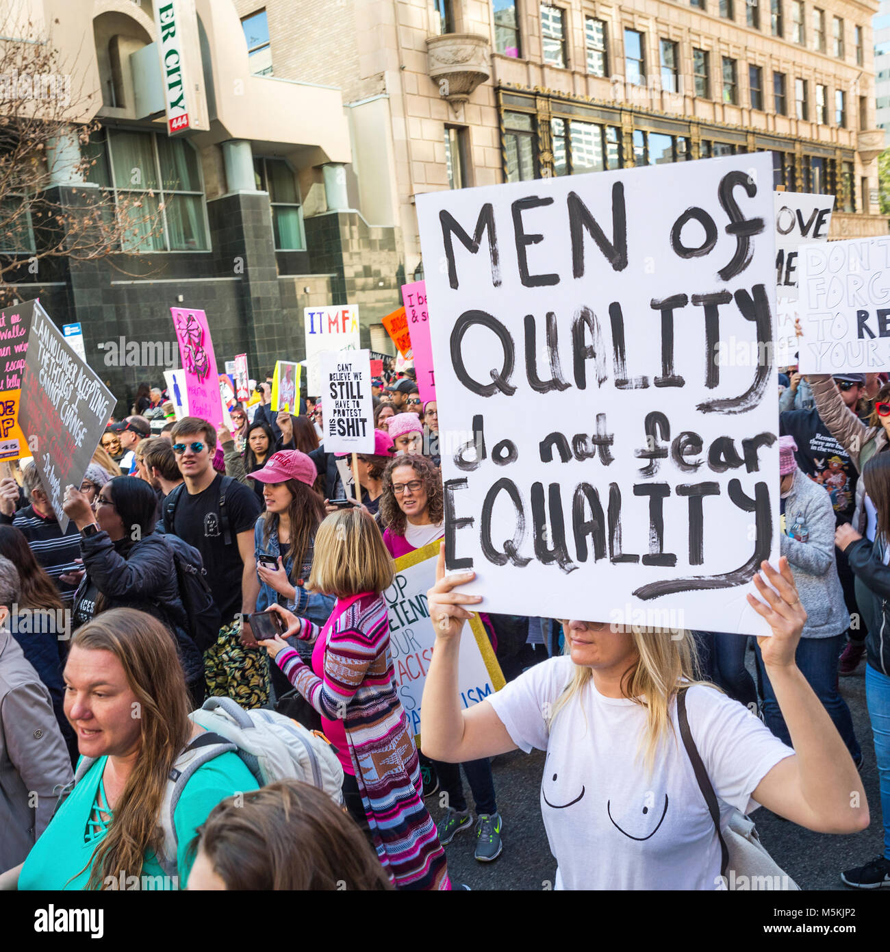 Mars de la femme dans le centre-ville de Los Angeles, le 20 janvier, 2018 Banque D'Images
