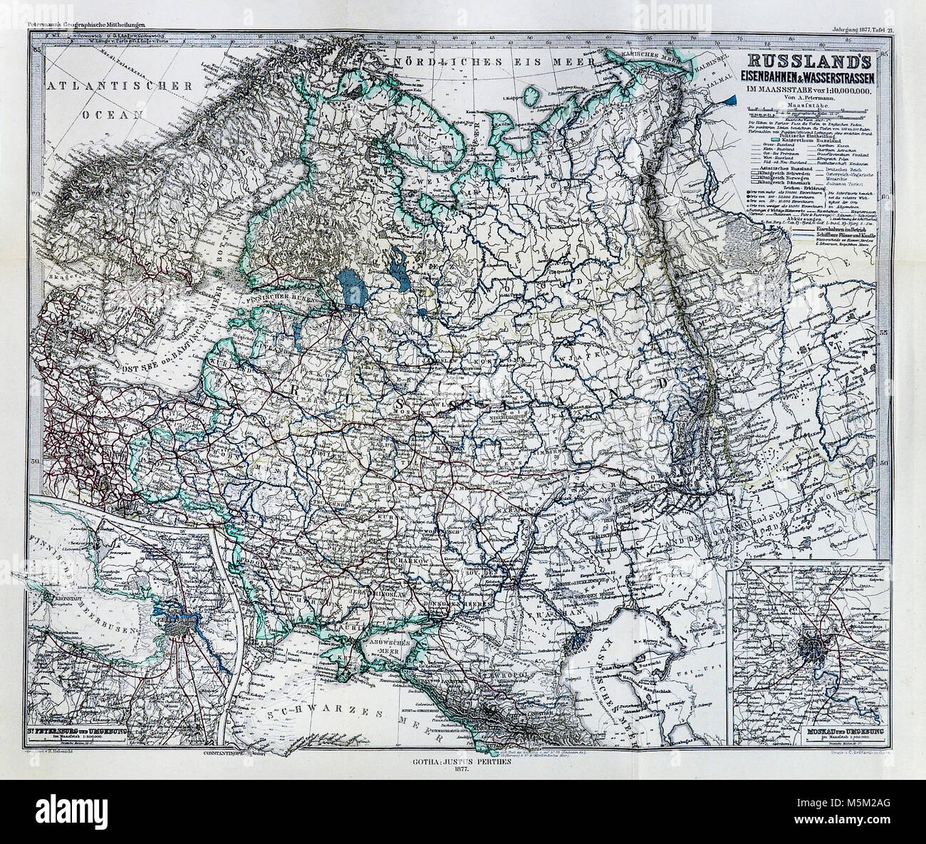 1877 - Carte Mittheilungen Petermann Russie en Europe Banque D'Images