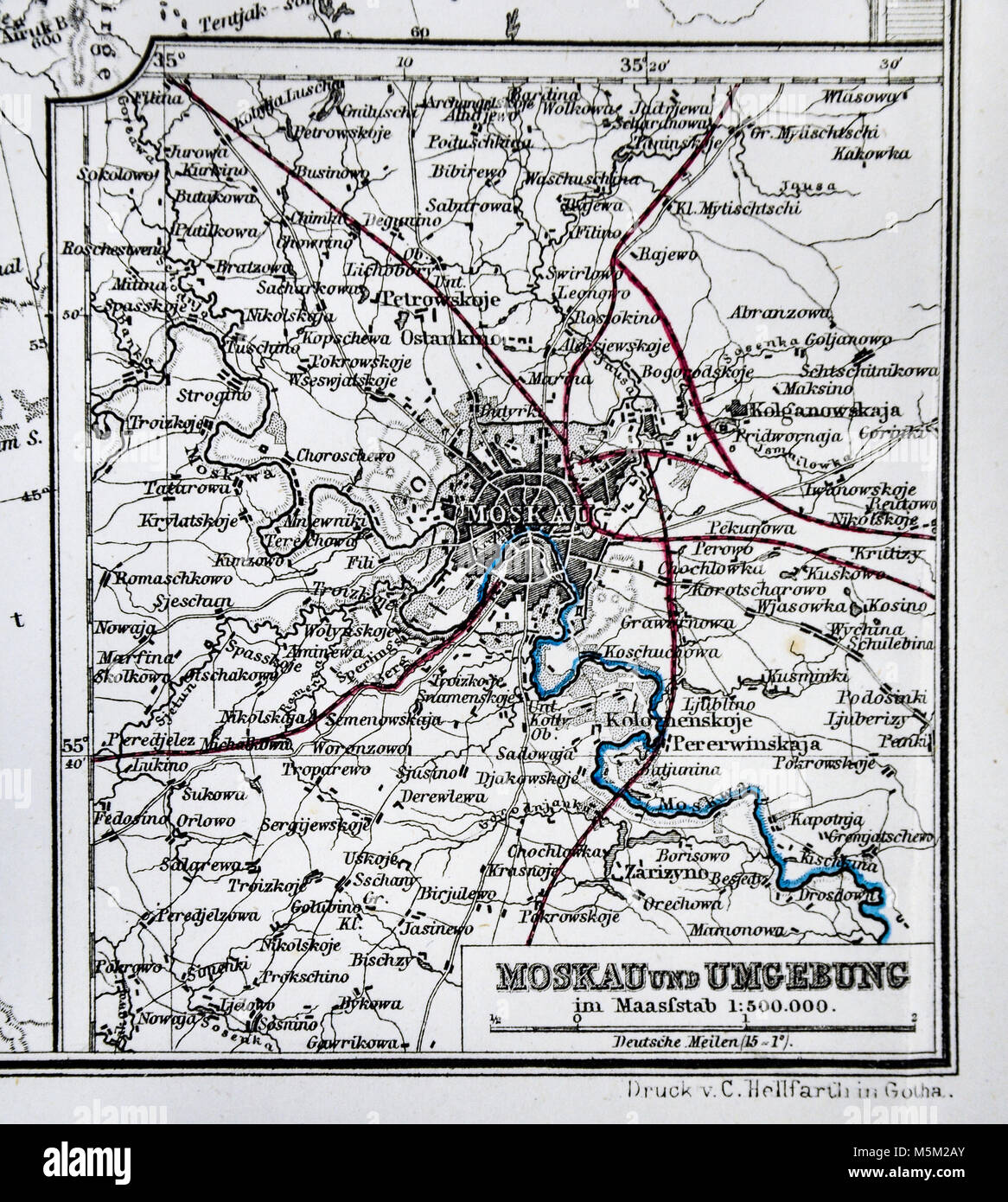 1877 - Carte Mittheilungen Petermann la Russie en Europe, environs de Moscou et du Plan Banque D'Images