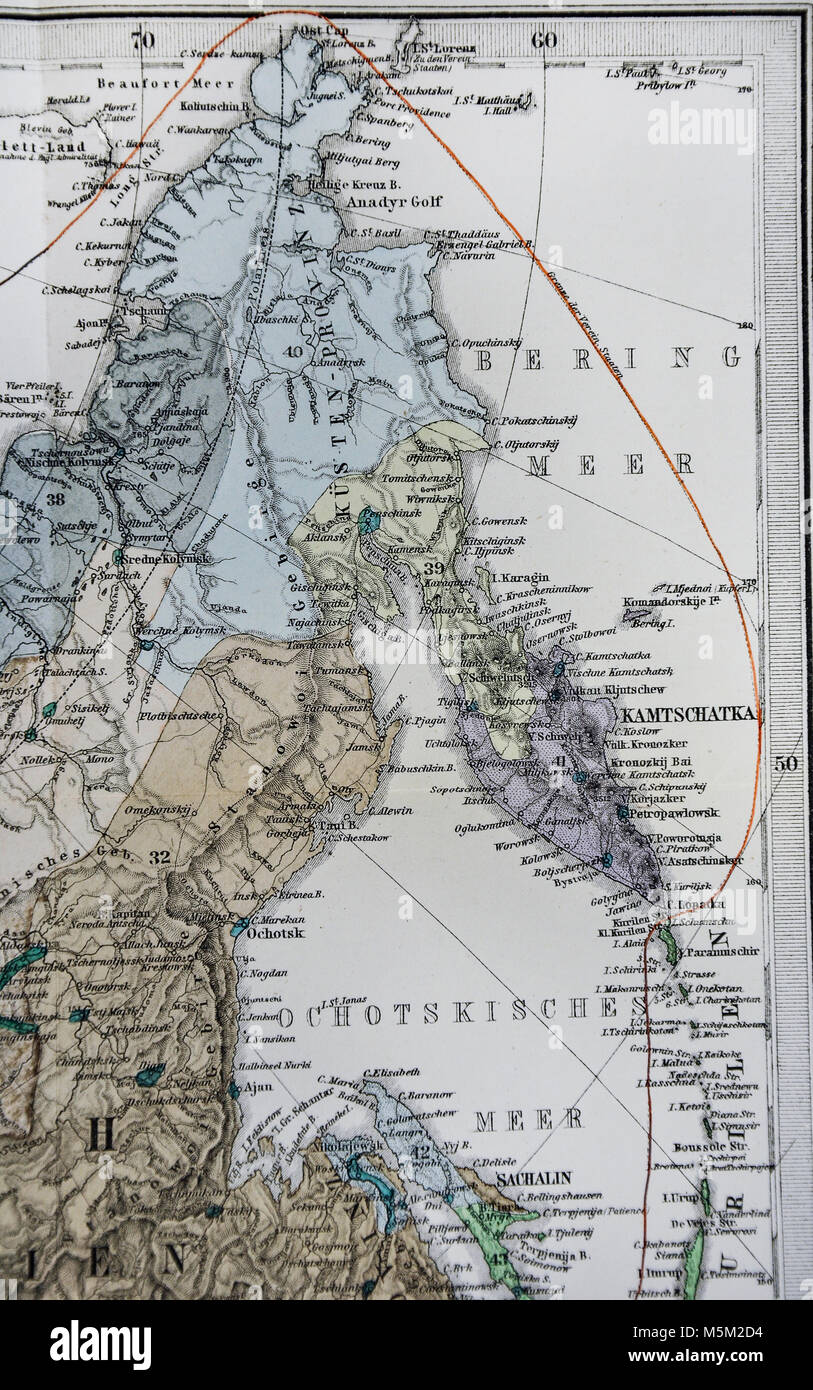 1877 Mittheilungen Petermann Map - carte ethnographique - les races humaines de la Sibérie Russie Asie Banque D'Images