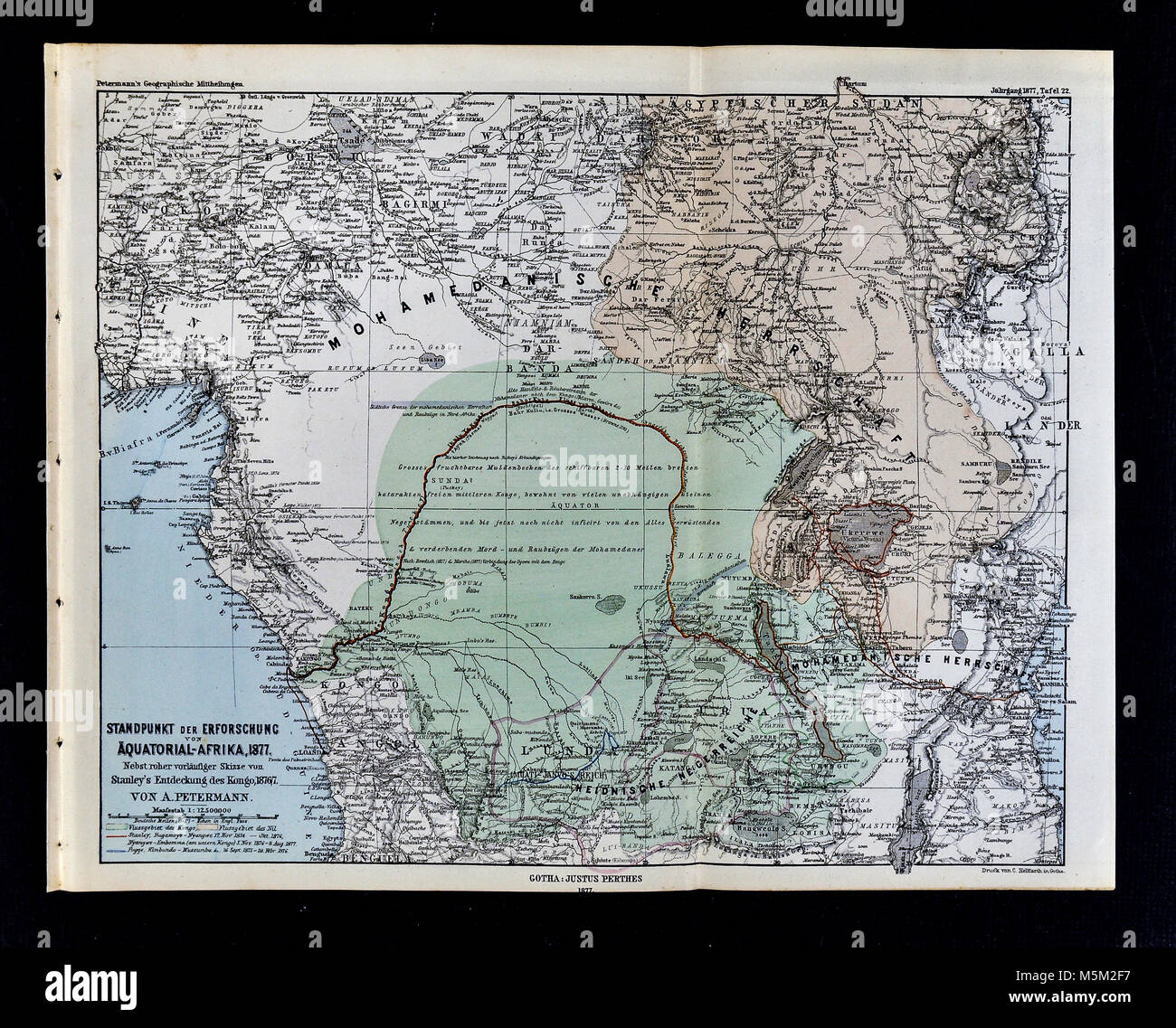 1877 Carte de Petermann Mittheilungen l'Afrique Équatoriale Banque D'Images