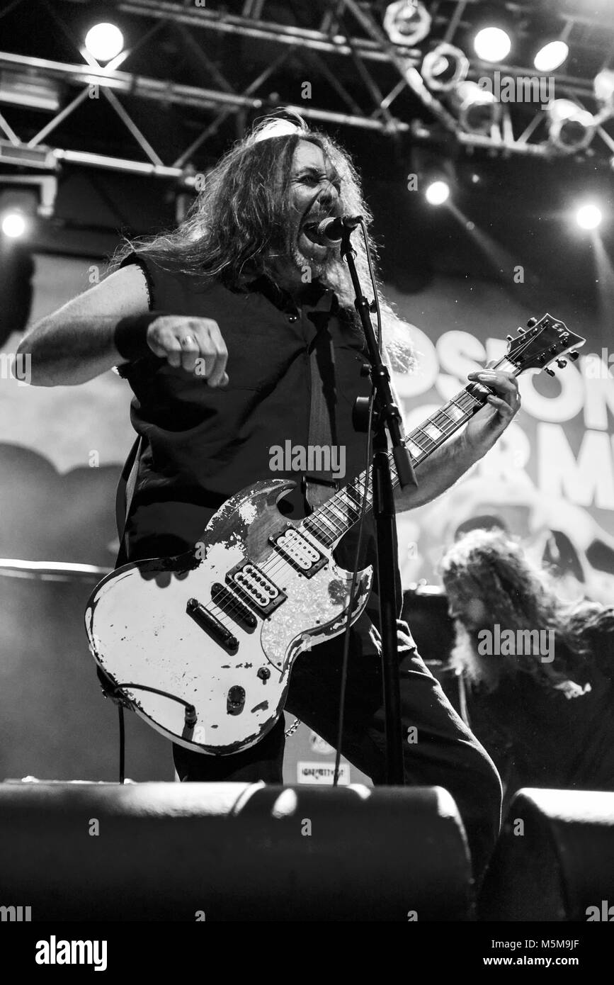 Las Vegas, Nevada, le 23 février 2018 - 'Woody' Woodroe Weatherman le guitariste du groupe de heavy metal Corrosion of Conformity au House of Blues à Las Vegas, NV - Crédit photo : Ken Howard Images Banque D'Images