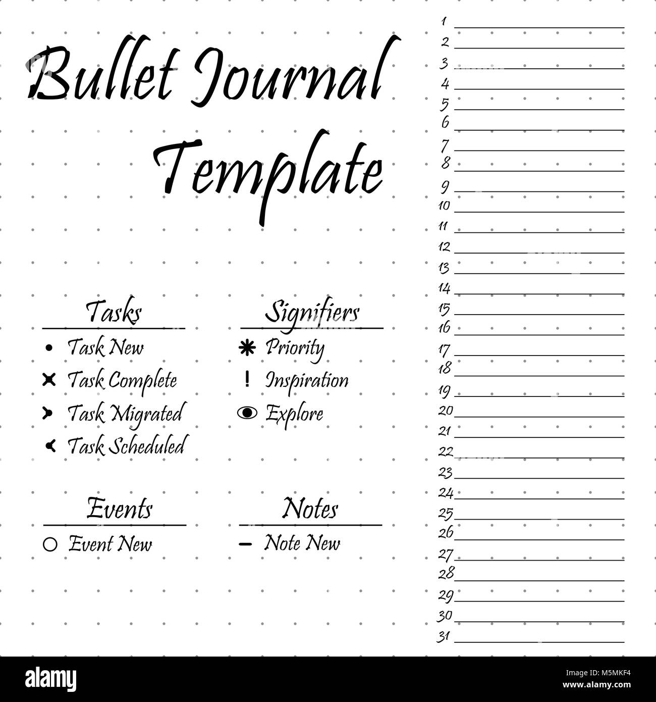 Modèle journal Bullet. Documents simple gestionnaire de tâches Illustration de Vecteur