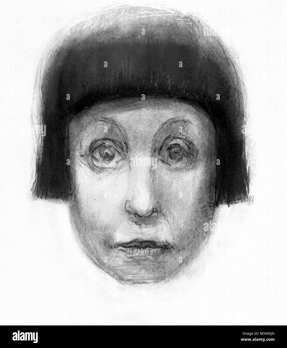 Croquis au crayon de la tête. Les croquis d'une femme chef, fantasy art. Banque D'Images