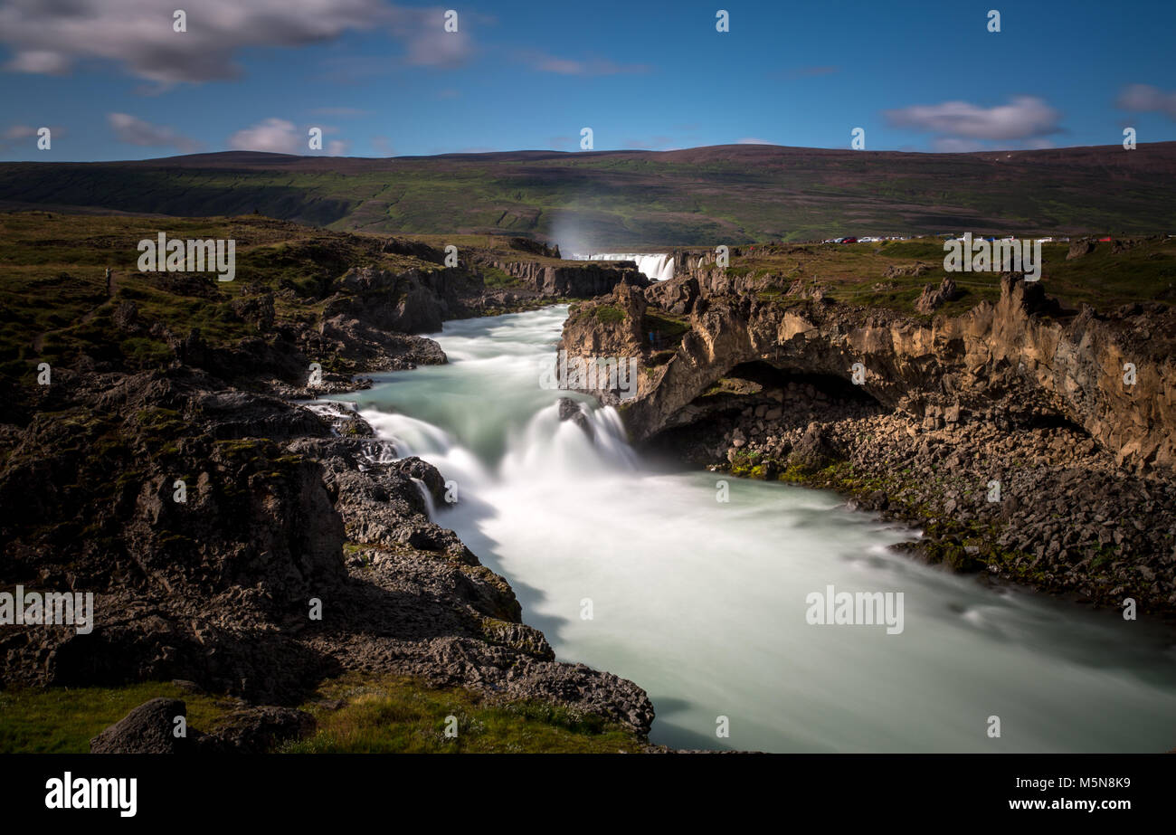 Cascade Godafoss et paysage, Islande, Europe Banque D'Images