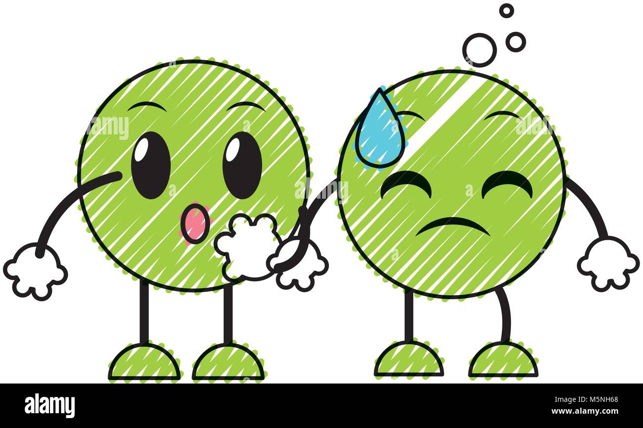 Couple doodle l'étonnement et la transpiration visage emoji. Illustration de Vecteur