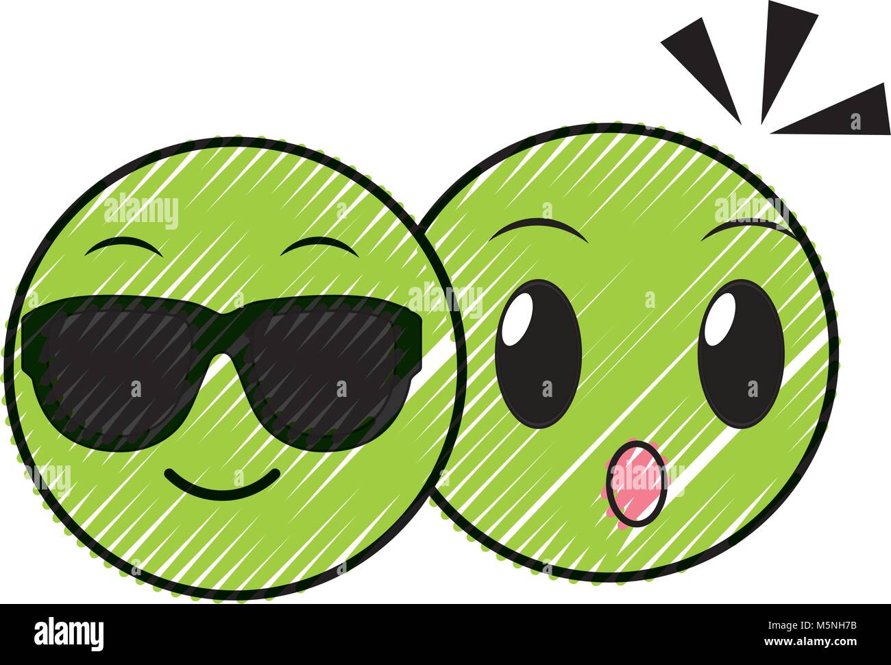 Emoji doodle avec amis cool et surpris visages Illustration de Vecteur