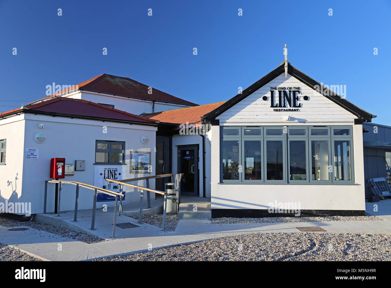 Fin de la ligne restaurant de Romney Hythe et Dymchurch Railway station, Dungeness, Kent, Angleterre, Grande-Bretagne, Royaume-Uni, UK, Europe Banque D'Images