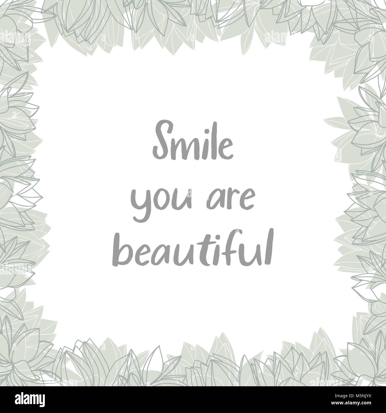 Cadre carré dessiné à la main avec des fleurs de menthe 'Smile sont belles" votre devis lettrage. Illustration à la main. Illustration de Vecteur
