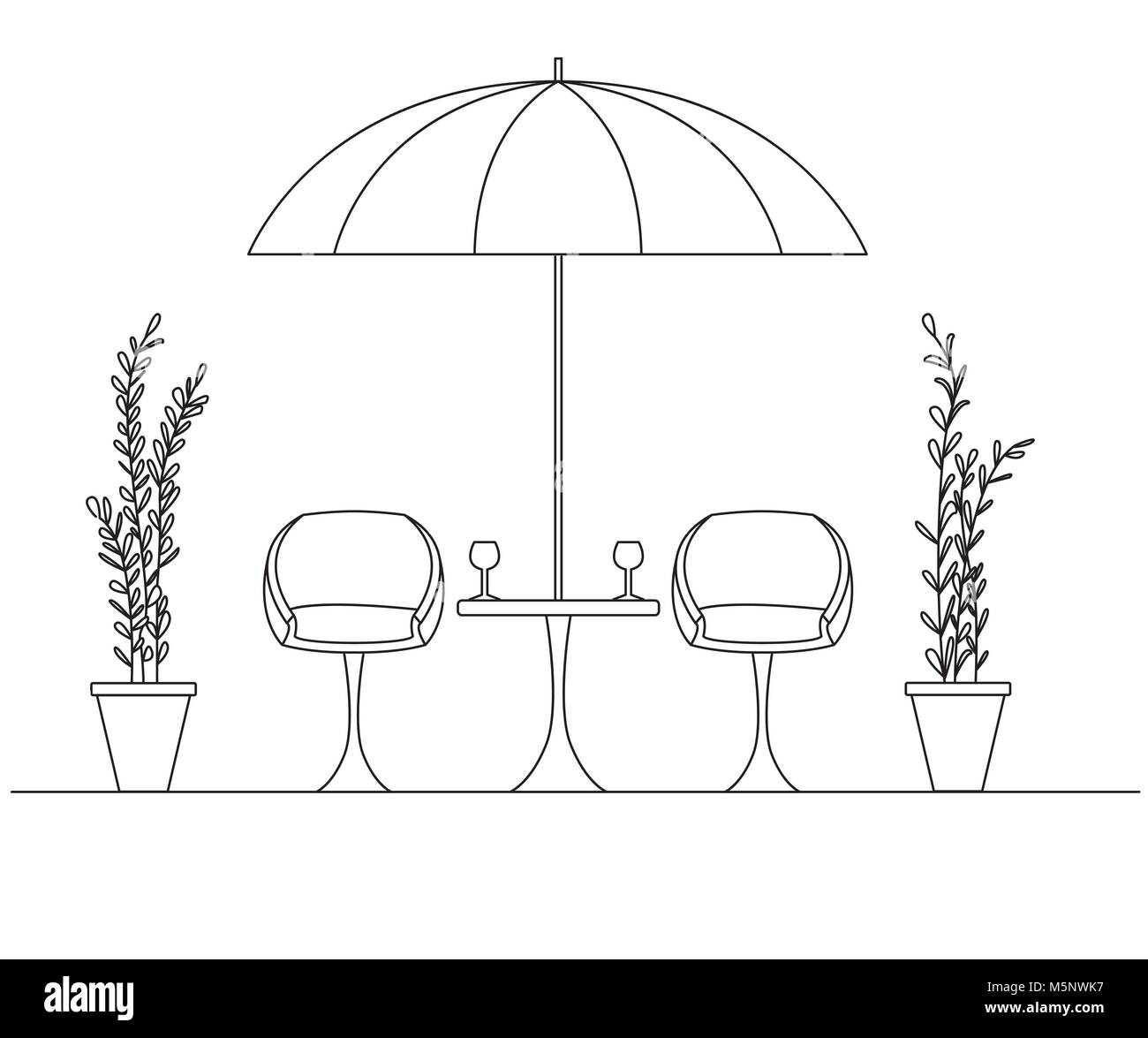 Deux fauteuils et une table. Grand Parapluie pliant. Vector illustration Illustration de Vecteur