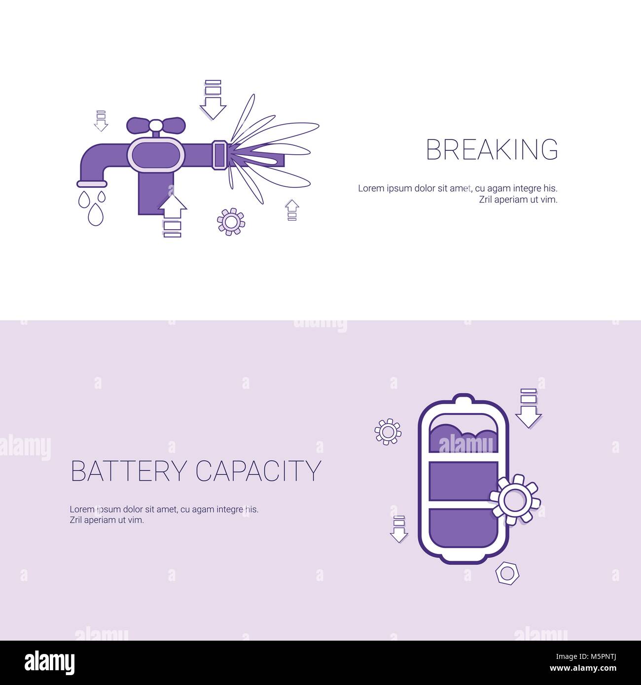 La rupture du tuyau et la capacité de la batterie Web Modèle Concept bannière avec copie Espace Illustration de Vecteur